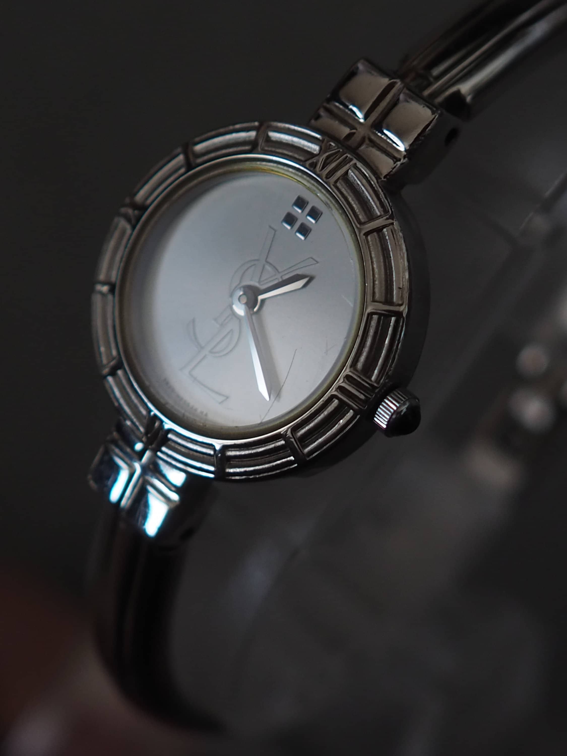 Yves Saint Laurent YSL Watch Bangle Wristwatch Logo Silver color Stainless steel