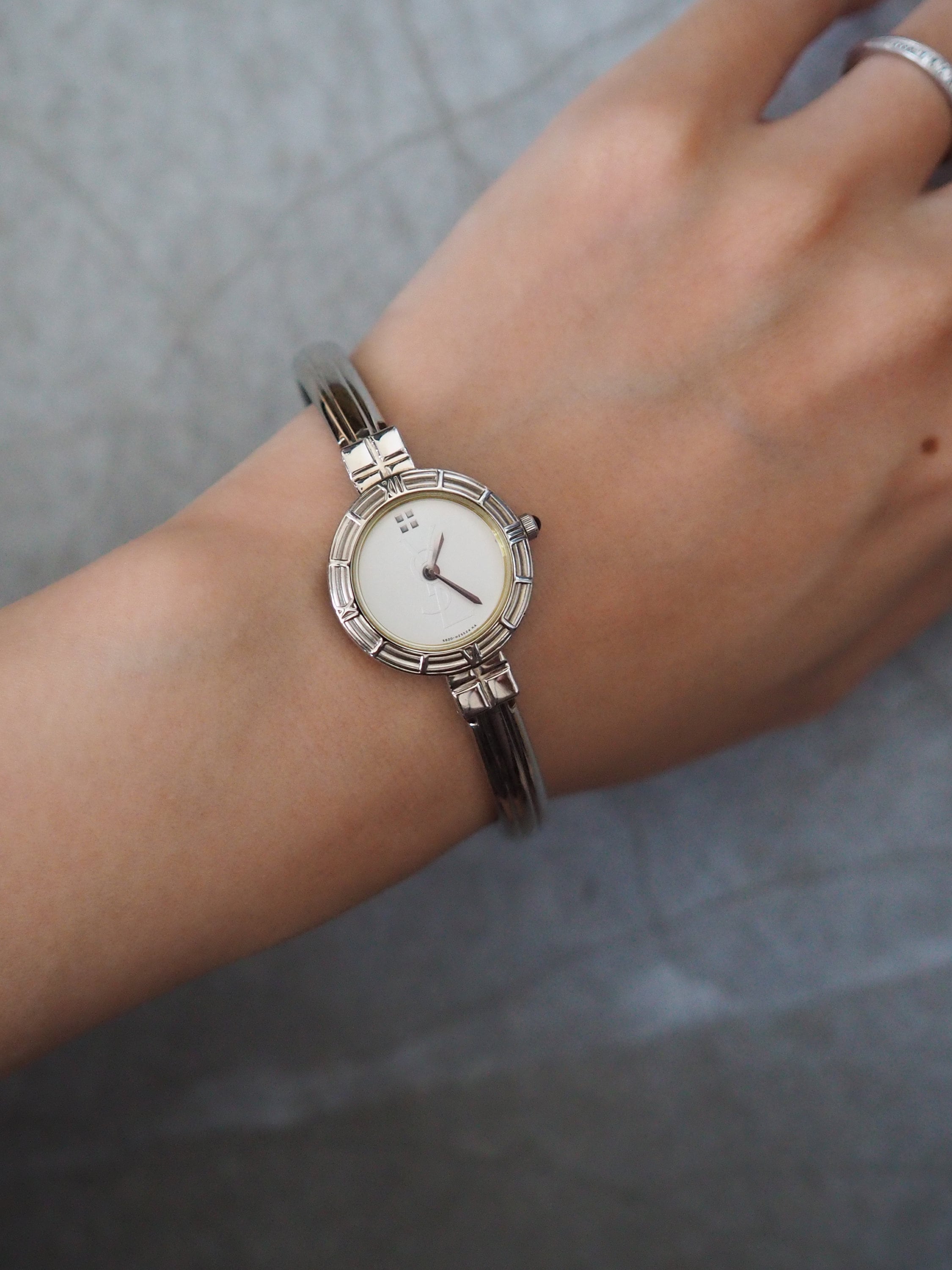 Yves Saint Laurent YSL Watch Bangle Wristwatch Logo Silver color Stainless steel
