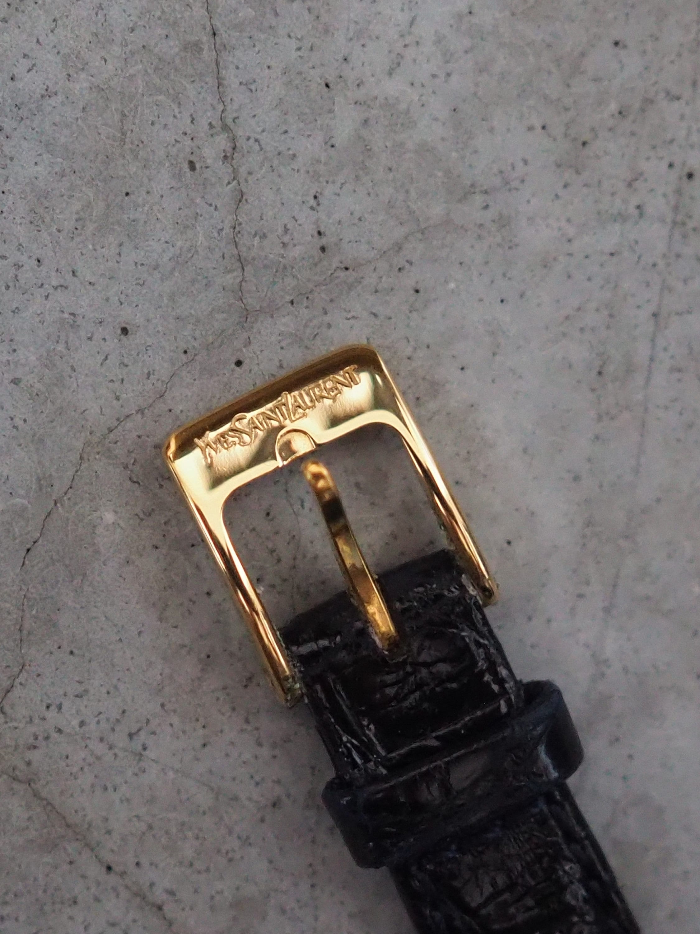 Yves Saint Laurent YSL Square Watch Wristwatch Logo Gold color Stainless steel Leather Authentic