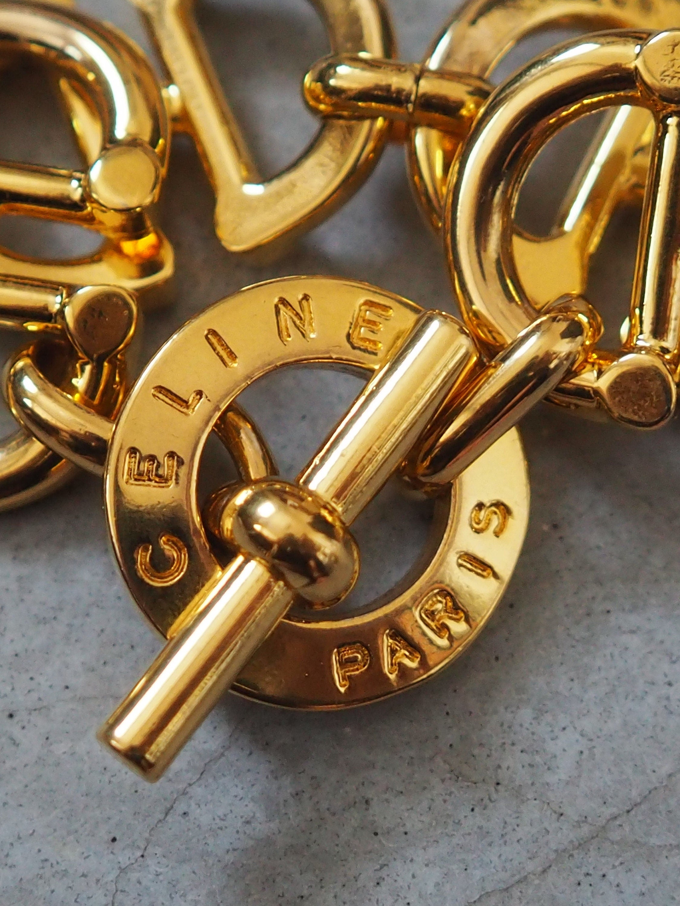 CELINE Circle Horse bit Bracelet Vintage Metal Gold Color Authentic