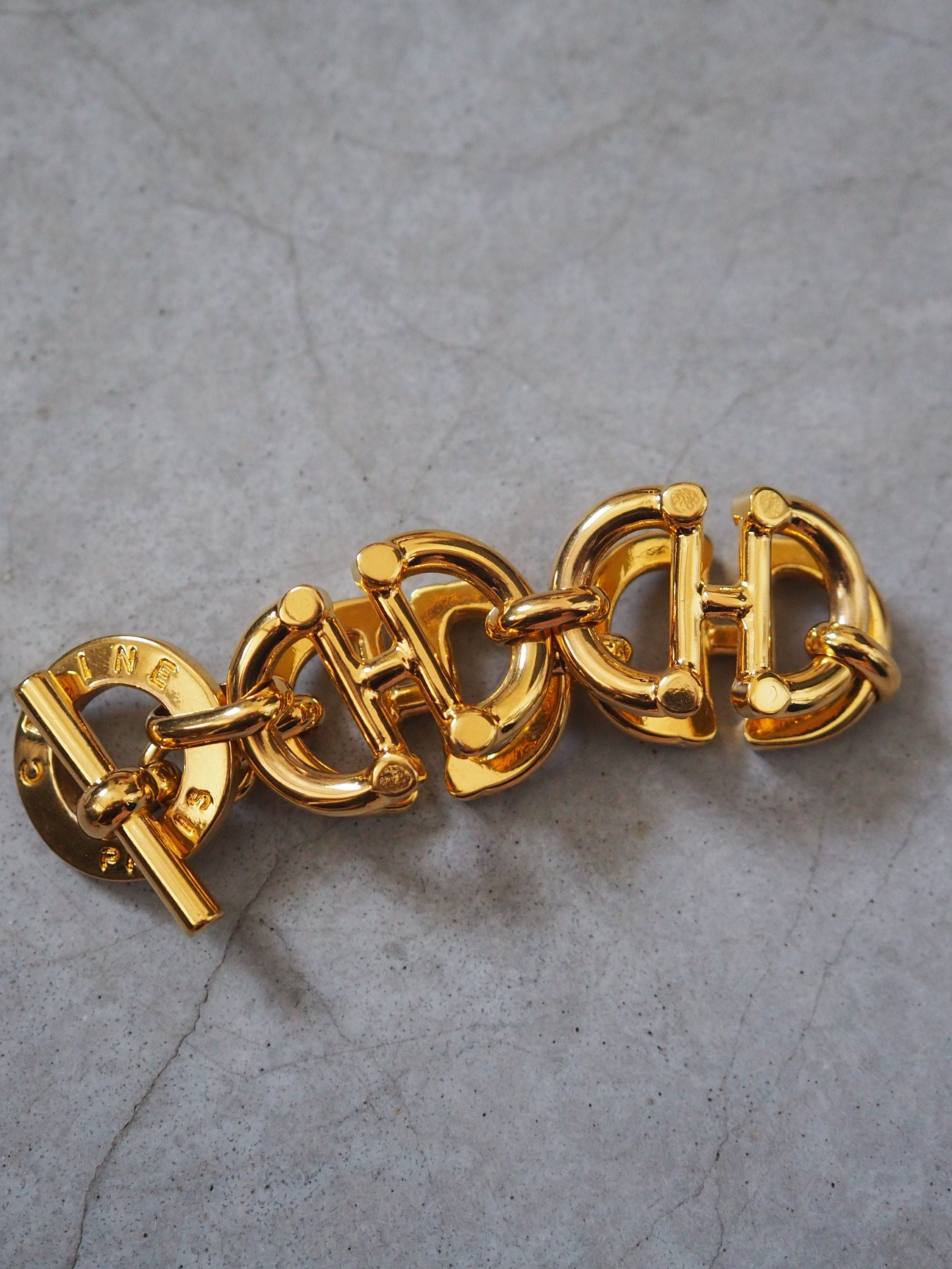 CELINE Circle Horse bit Bracelet Vintage Metal Gold Color Authentic