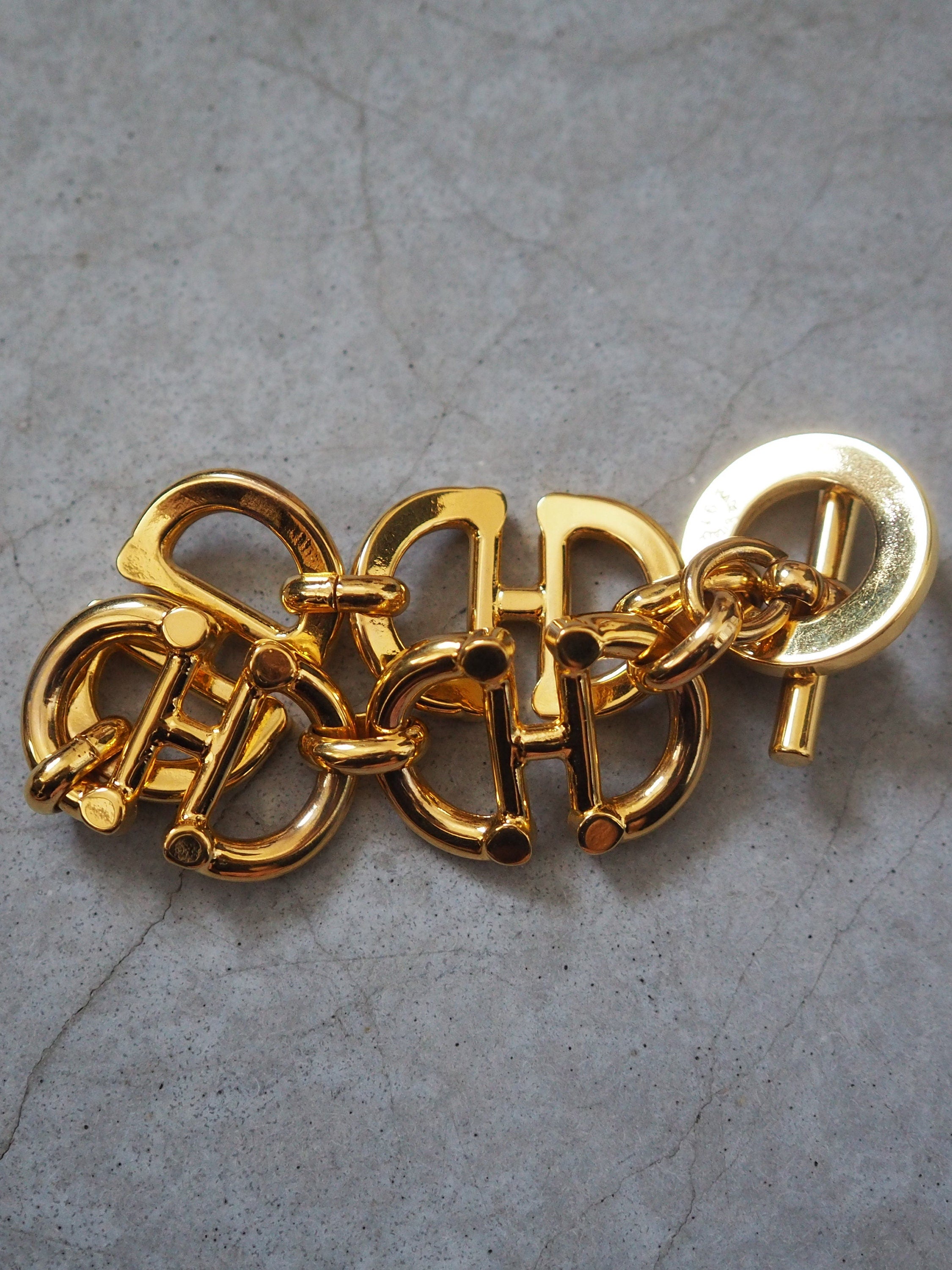 CELINE Circle Horse bit Bracelet Vintage Metal Gold Color Authentic