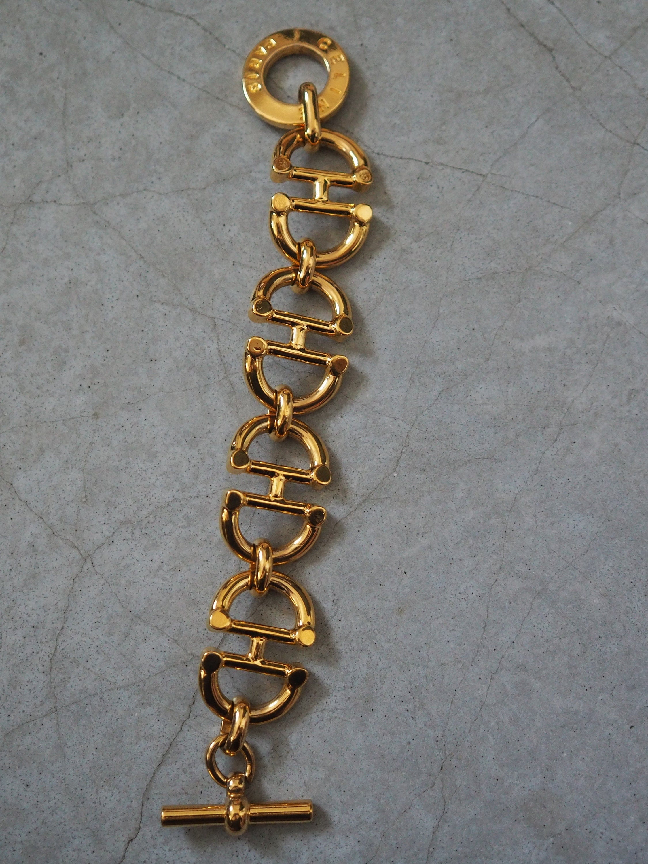 CELINE Circle Horse bit Bracelet Vintage Metal Gold Color Authentic