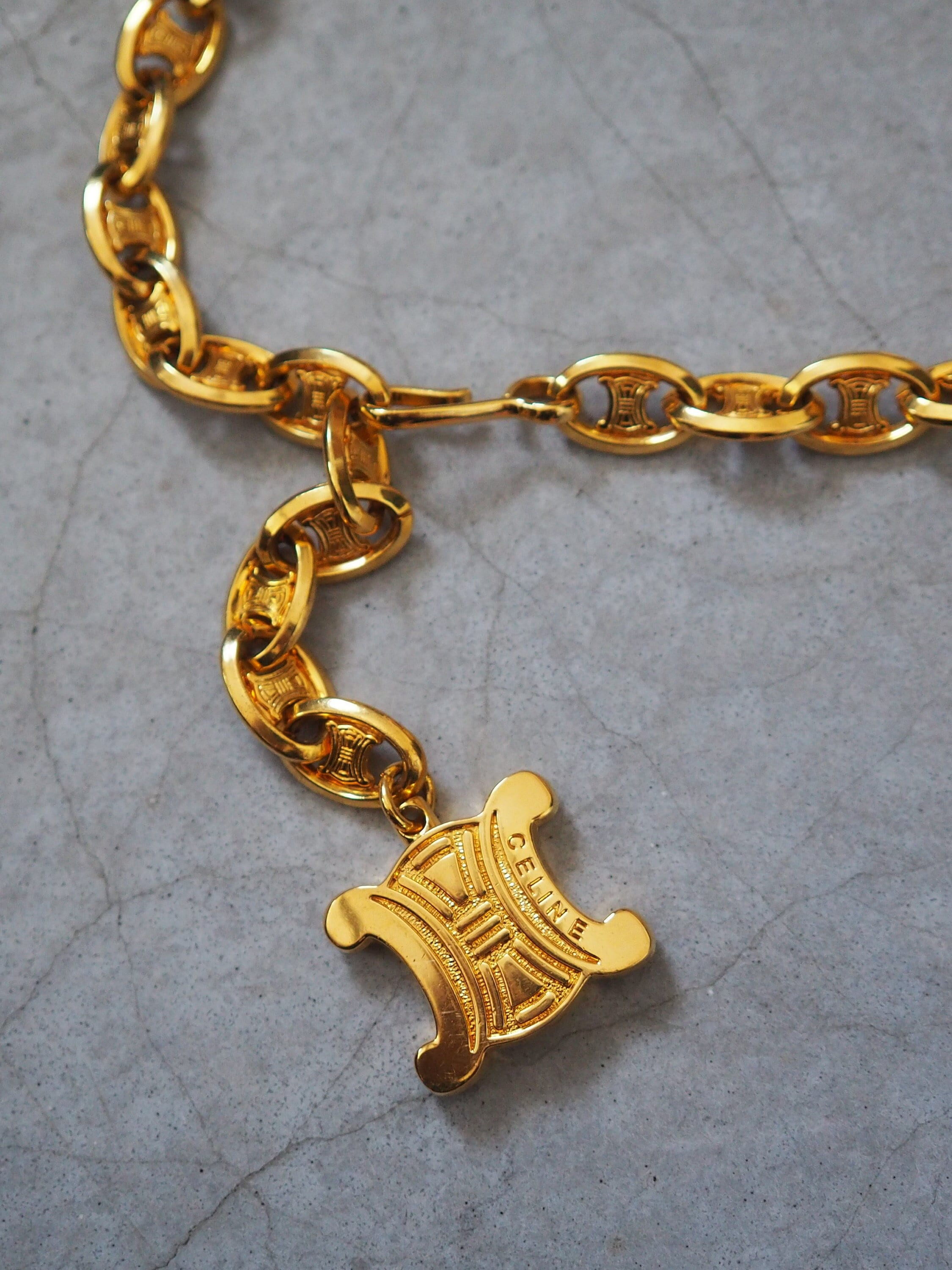 CELINE Macadam Waist Belt Vintage Gold Logo Chain Link Charm Authentic