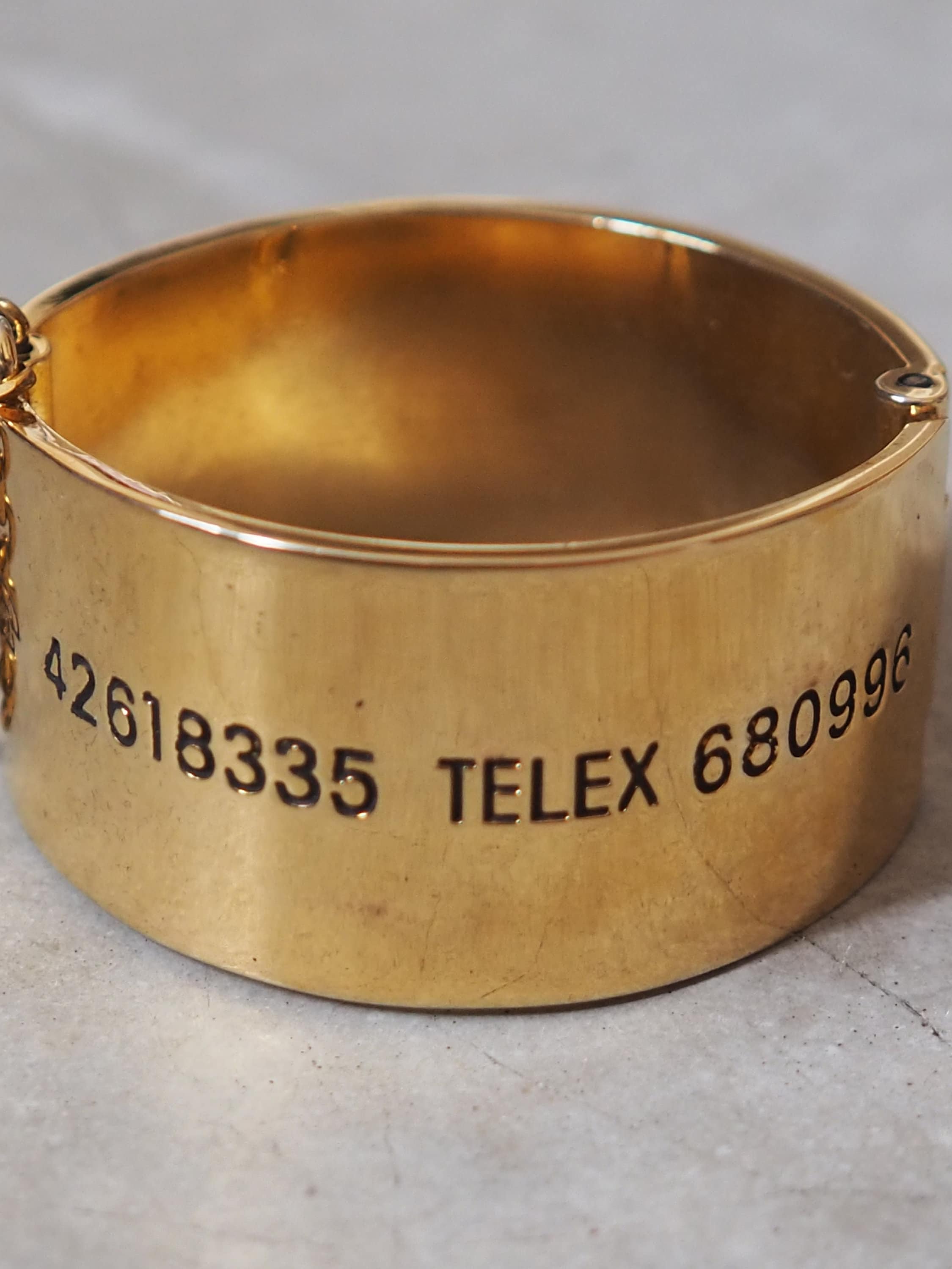 CHANEL Telephone Bracelet Bangle Vintage Metal Gold Color Authentic