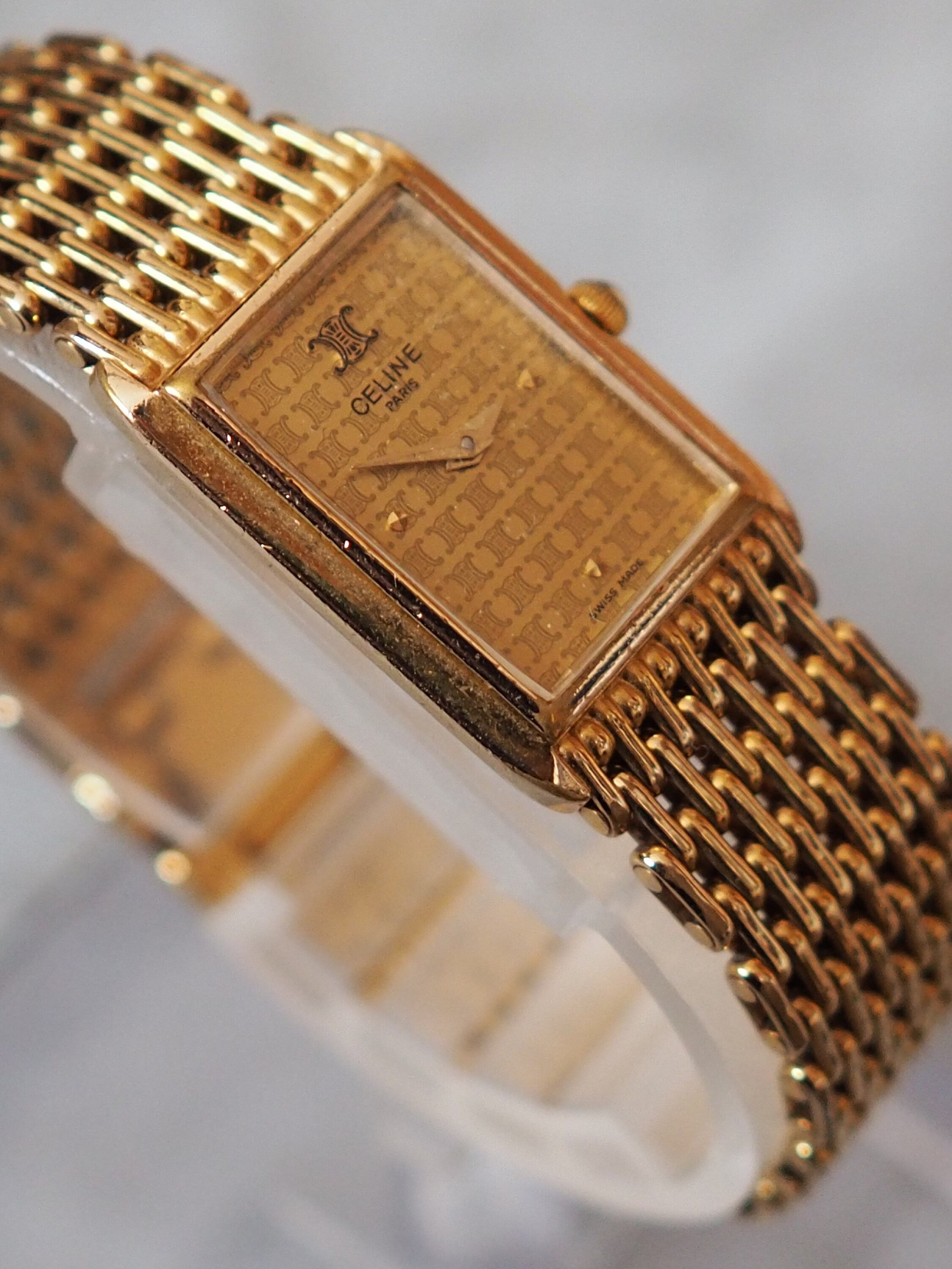 CELINE Triomphe Watch Wristwatch Gold Vintage Authentic
