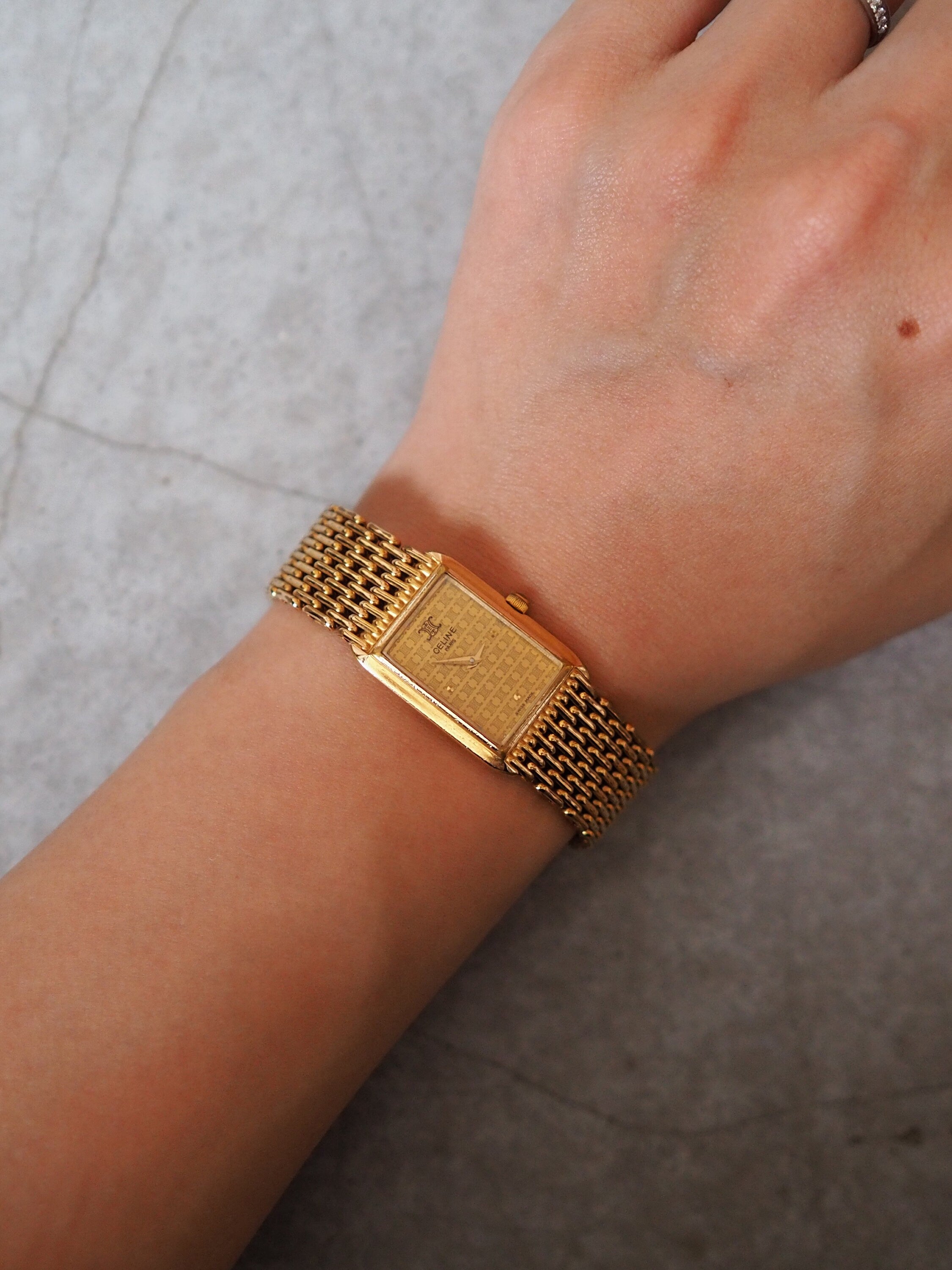 CELINE Triomphe Watch Wristwatch Gold Vintage Authentic