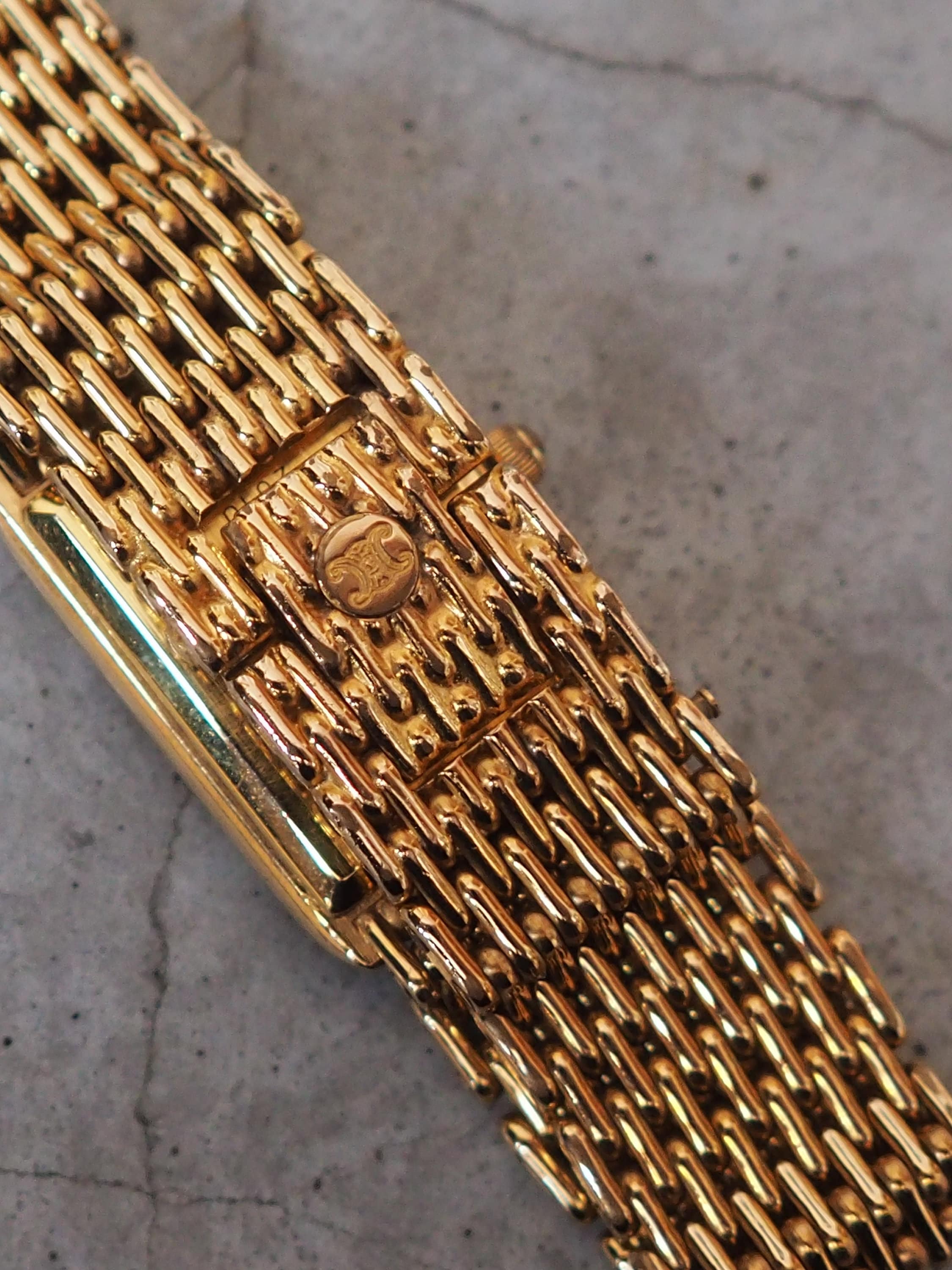 CELINE Triomphe Watch Wristwatch Gold Vintage Authentic