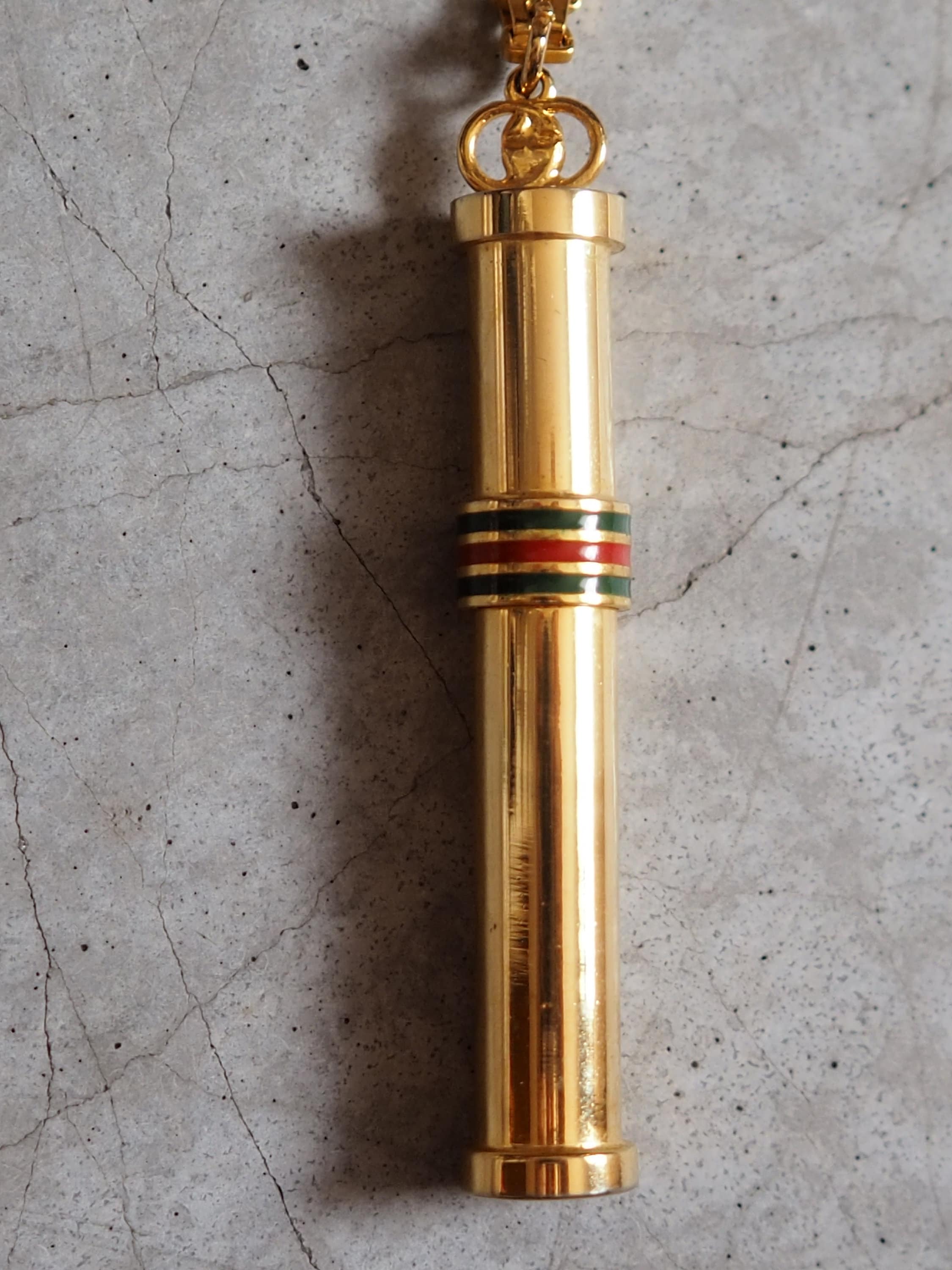 GUCCI Perfume Bottle Pendant Italy Goldtone Chain Necklace Old Vintage Authentic