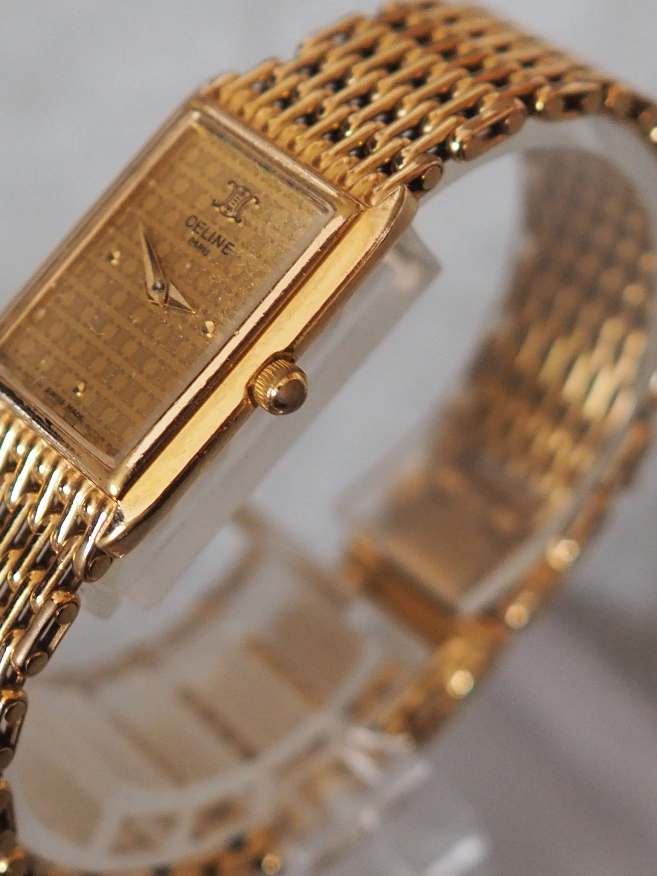 CELINE Triomphe Watch Wristwatch Gold Vintage Authentic
