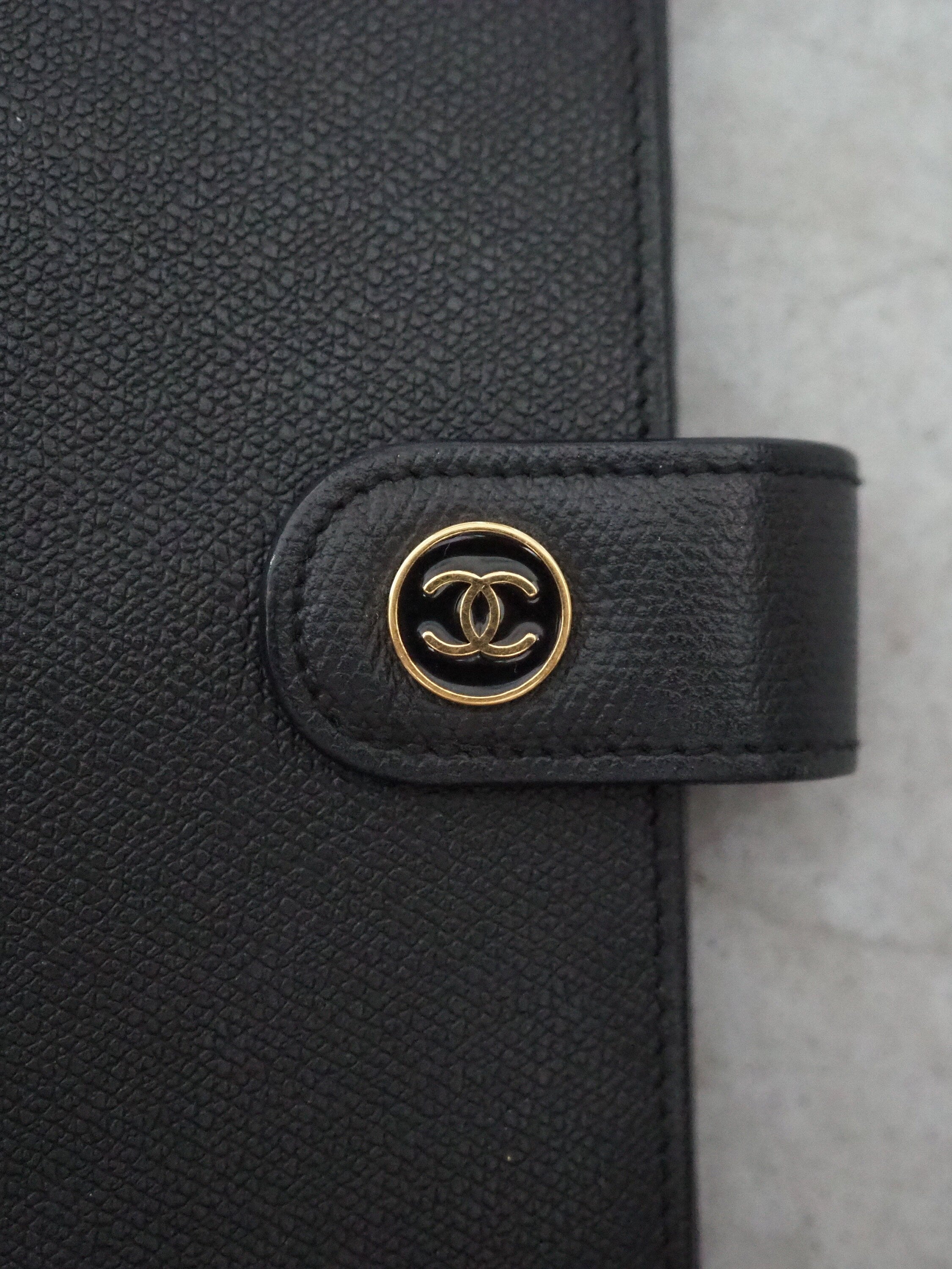 CHANEL CC Logo Button Agenda Leather 6 Ring Diary Black Vintage Authentic