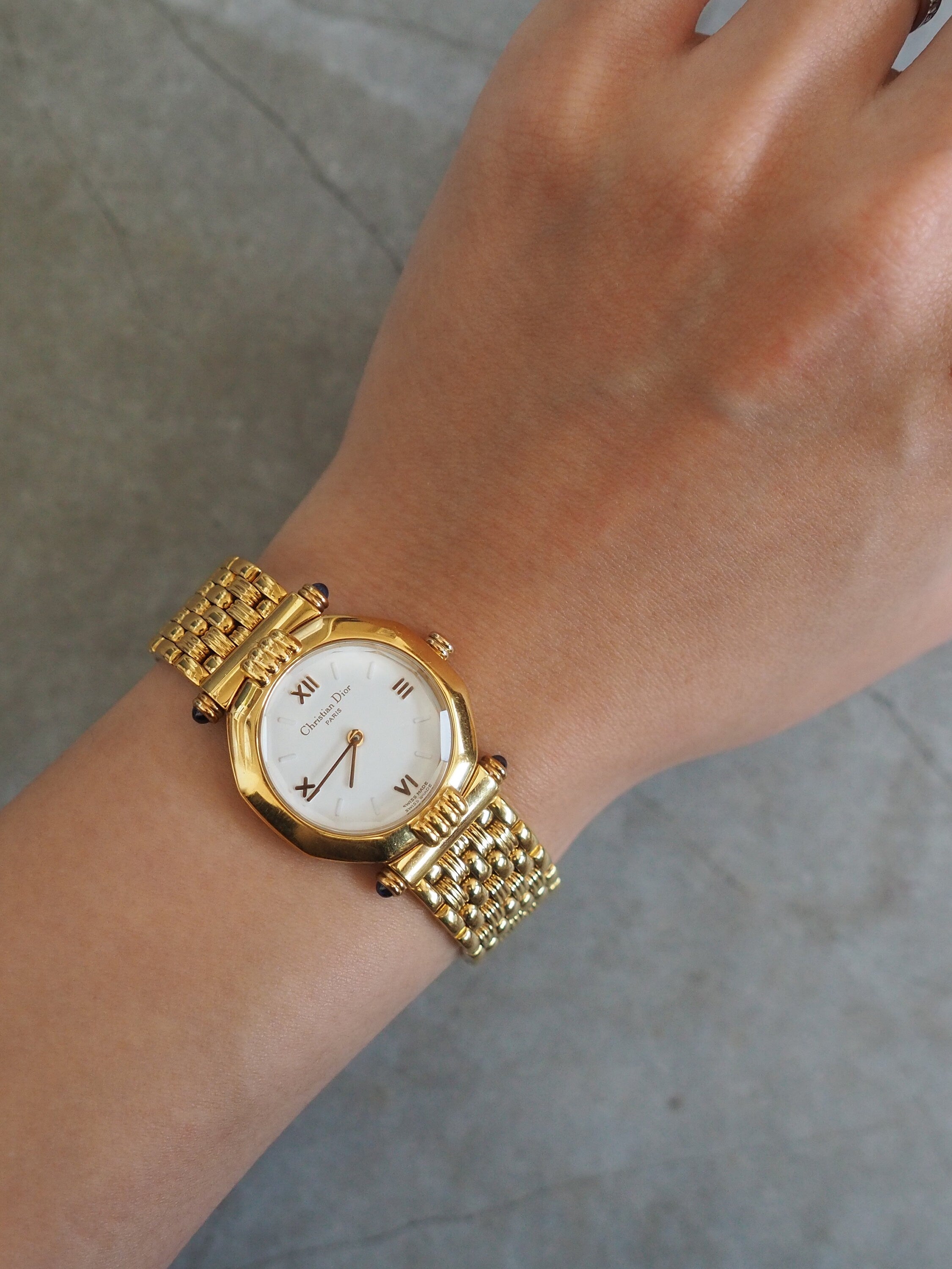 Christian Dior Octagon Roma Watch Gold Metal Quartz Wristwatch Ladies