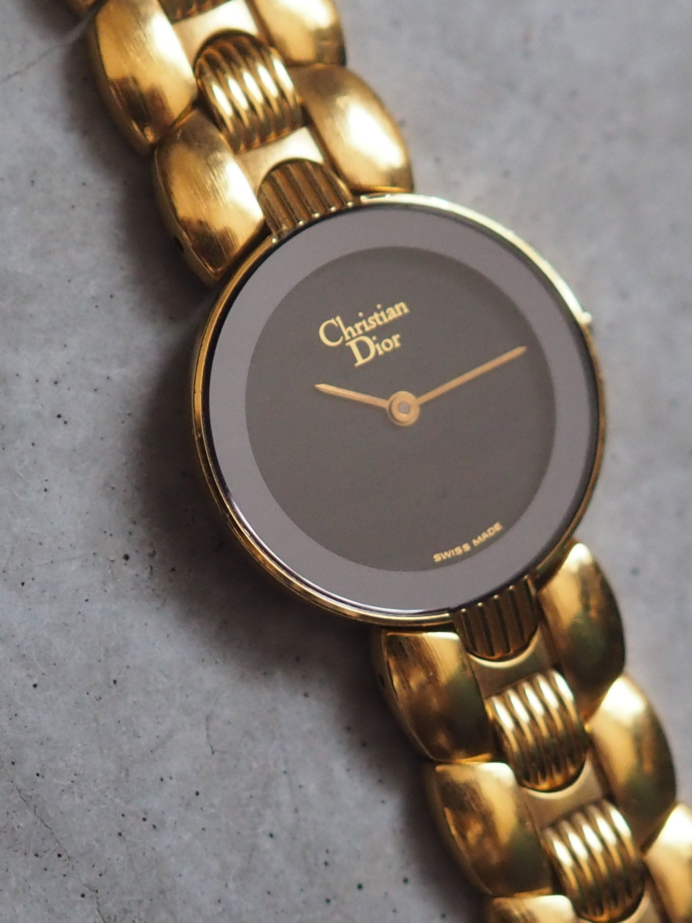 Christian Dior Bagheera Watch Gold Metal Quartz Black Moon Wristwatch Ladies