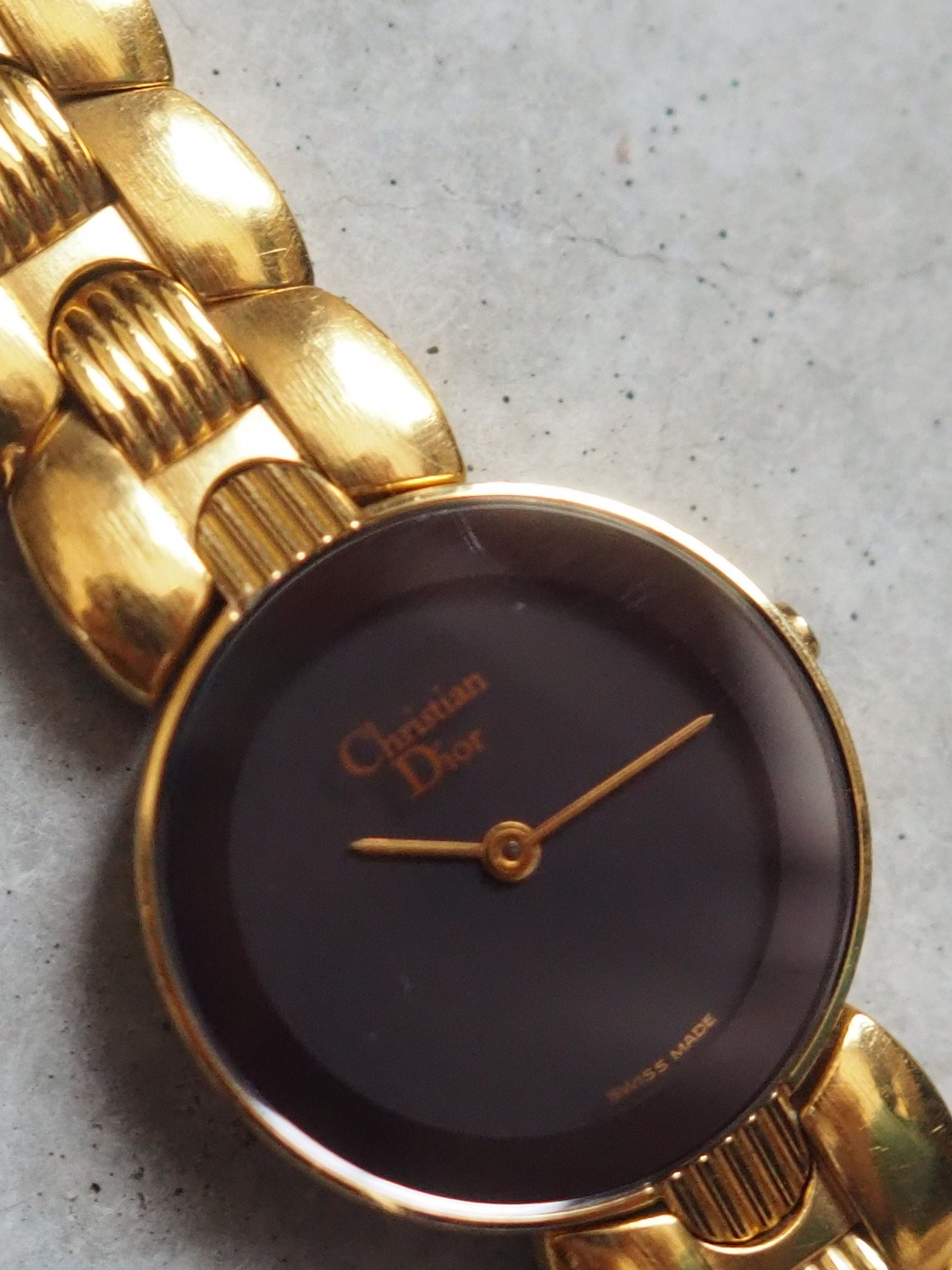 Christian Dior Bagheera Watch Gold Metal Quartz Black Moon Wristwatch Ladies