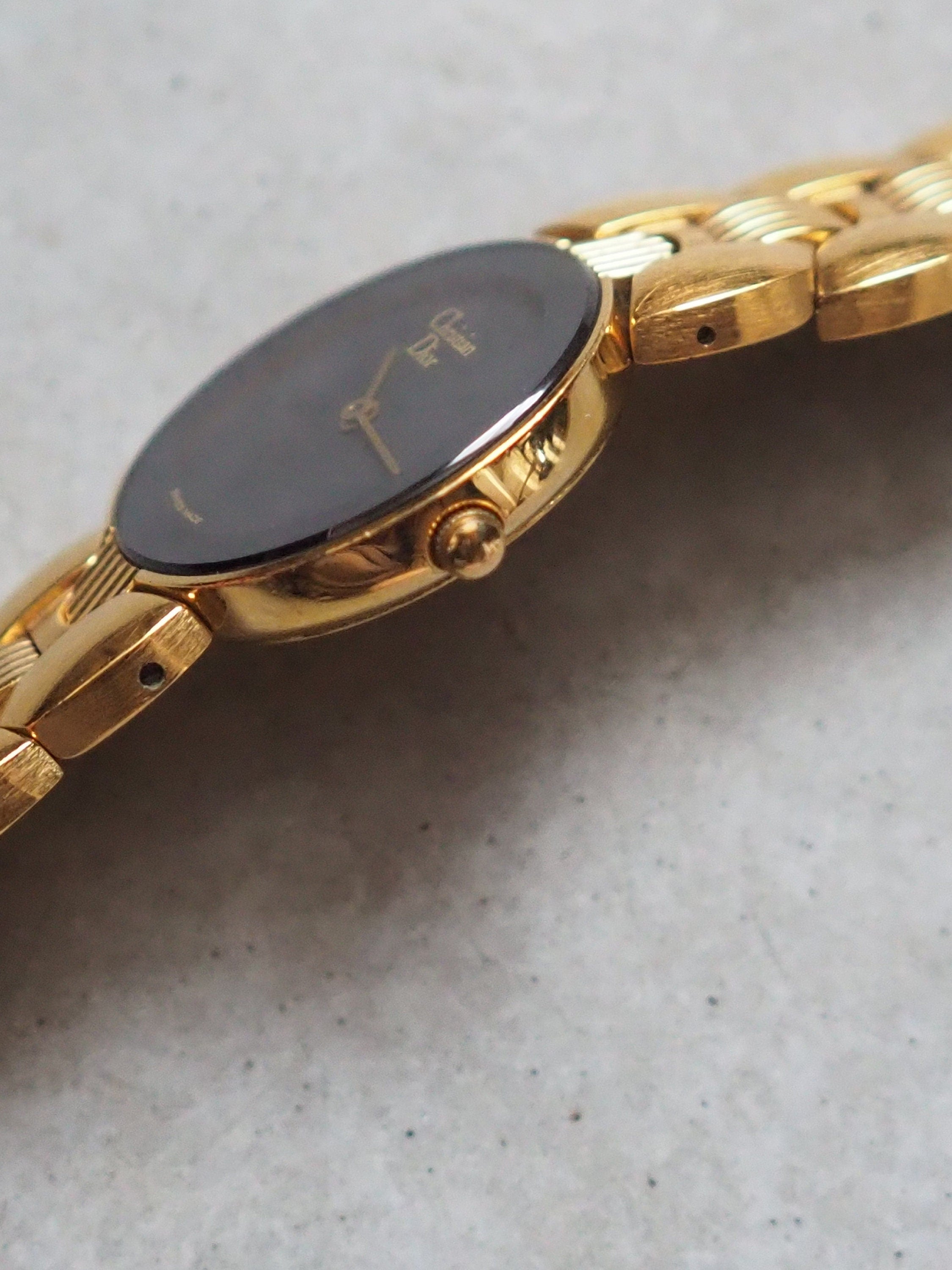 Christian Dior Bagheera Watch Gold Metal Quartz Black Moon Wristwatch Ladies