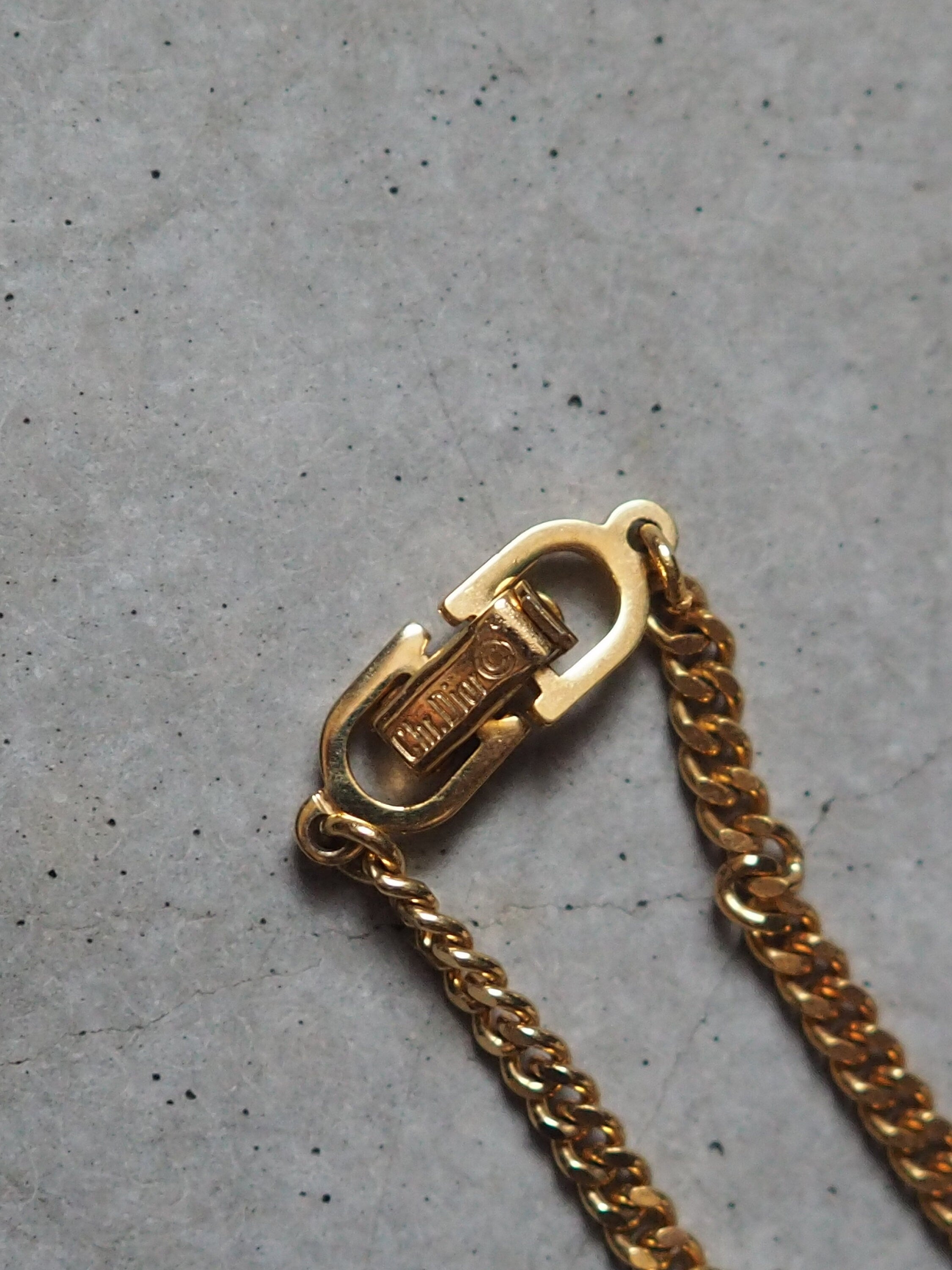 Christian Dior Necklace CD Logo Vintage Metal Gold Black Authentic