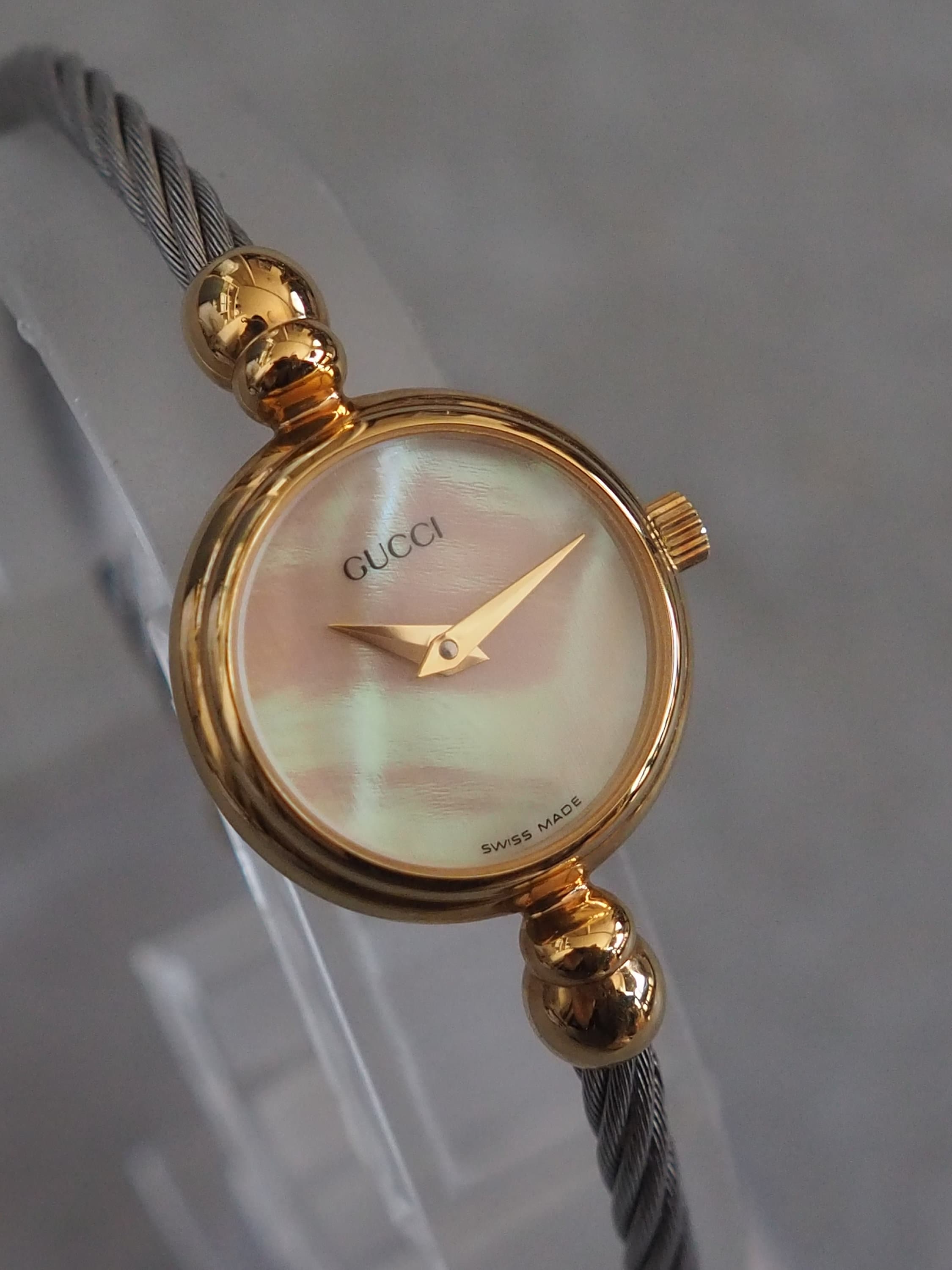 GUCCI Shell Bangle Watch Wristwatch Gold Silver Metal Vintage Authentic