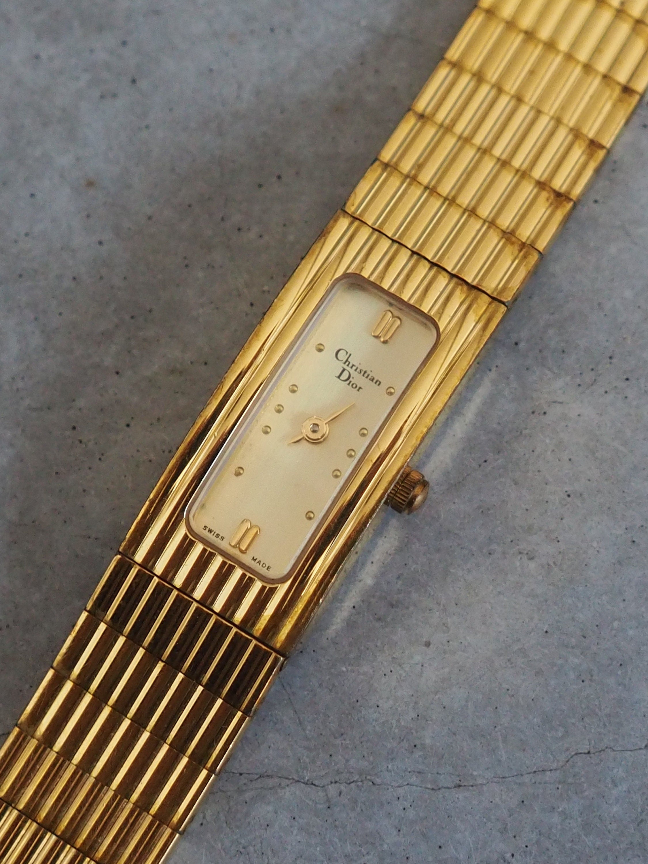 Christian Dior Watch Gold Metal Bangle Vintage Authentic
