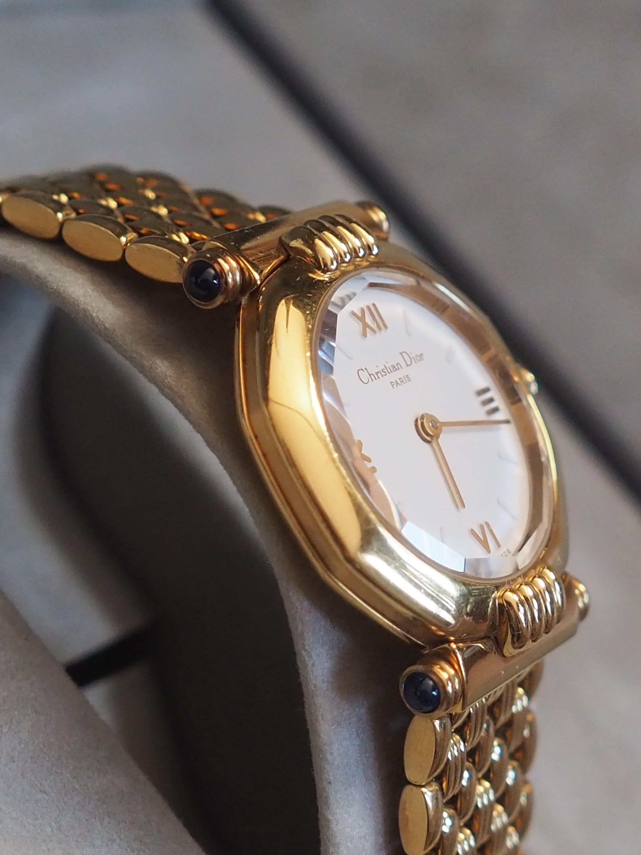 Christian Dior Octagon Roma Watch Gold Metal Quartz Wristwatch Ladies