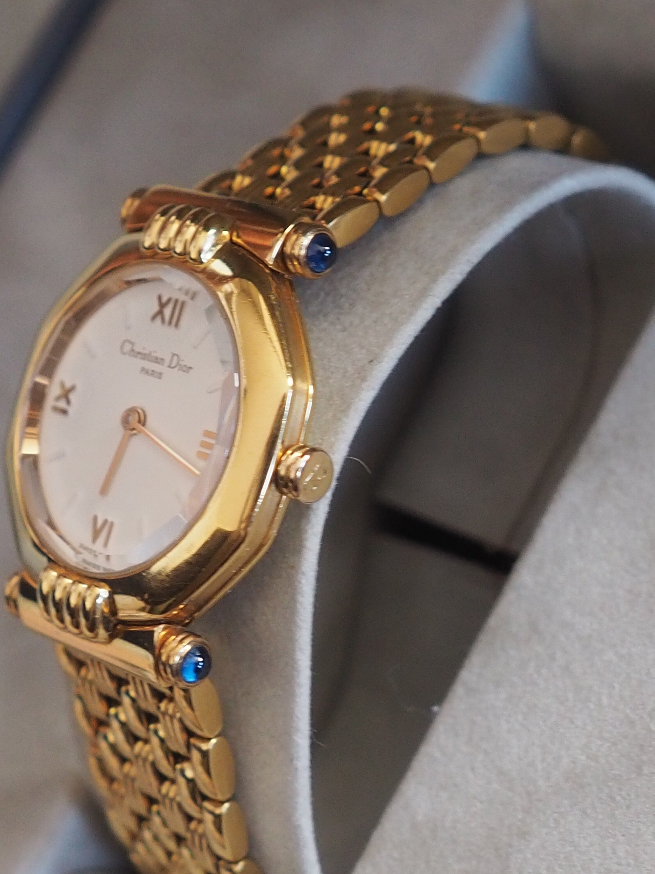 Christian Dior Octagon Roma Watch Gold Metal Quartz Wristwatch Ladies