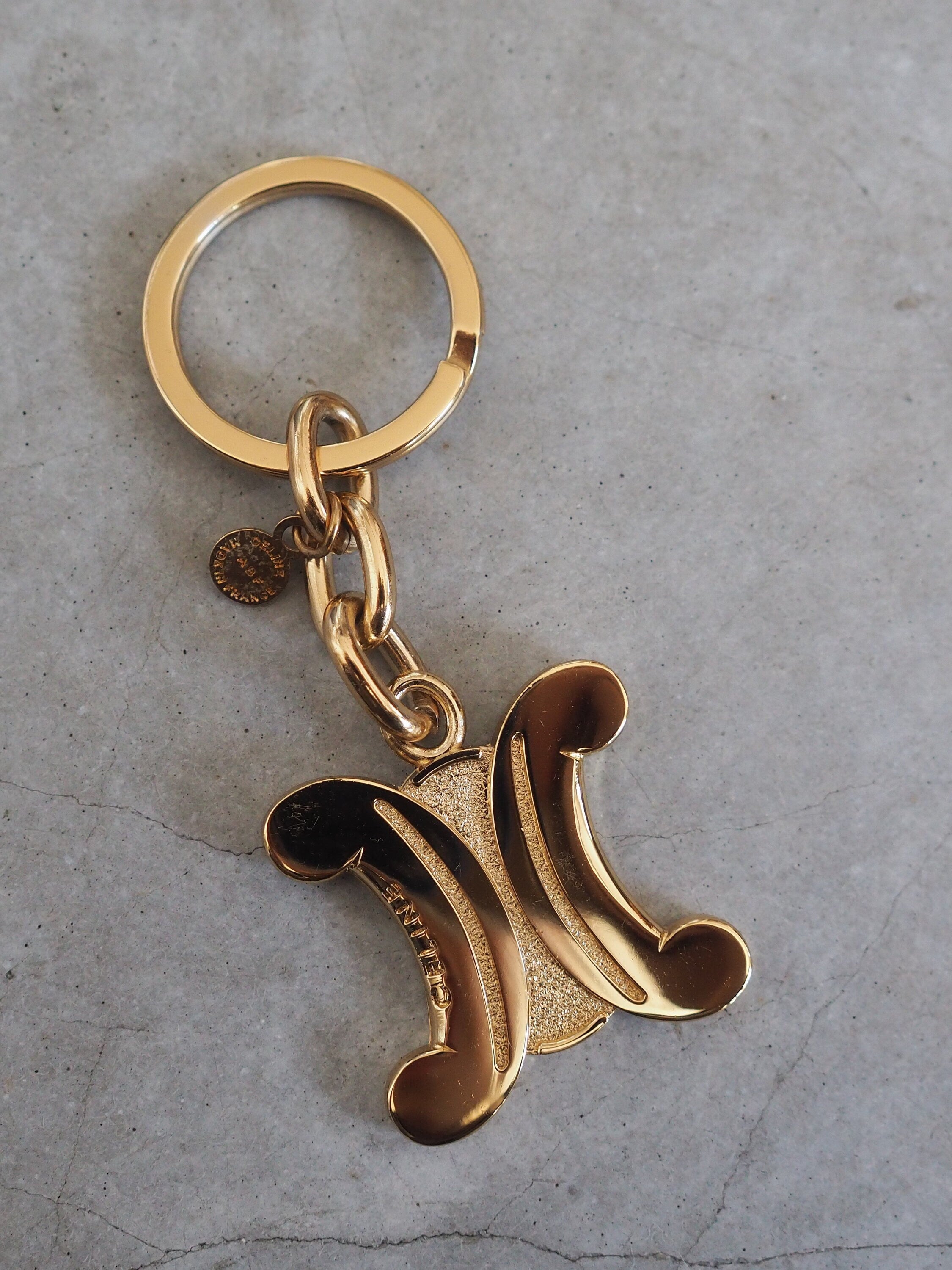 CELINE Macadam Key Charm Chain Holder Vintage Gold Logo Authentic