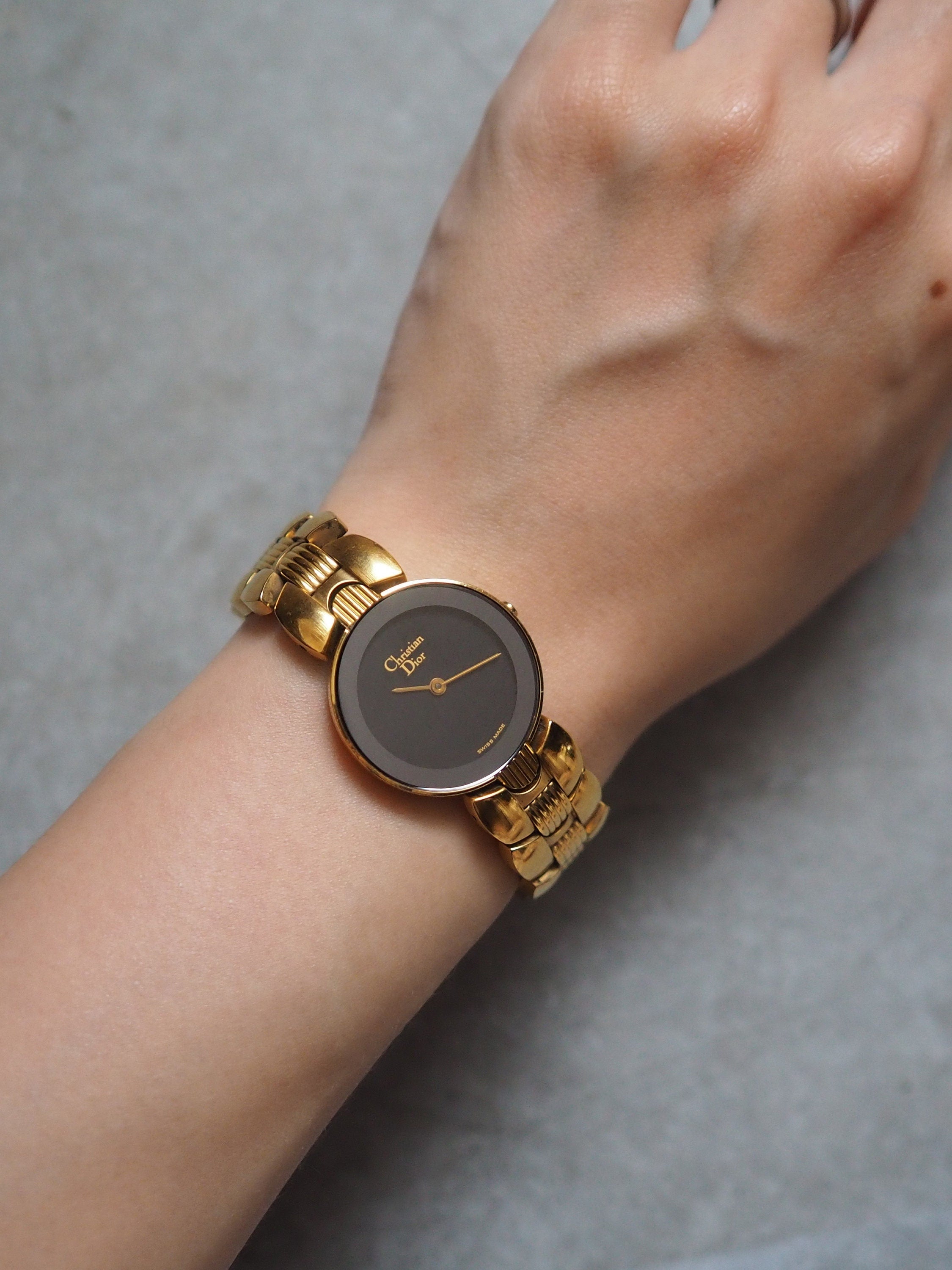 Christian Dior Bagheera Watch Gold Metal Quartz Black Moon Wristwatch Ladies