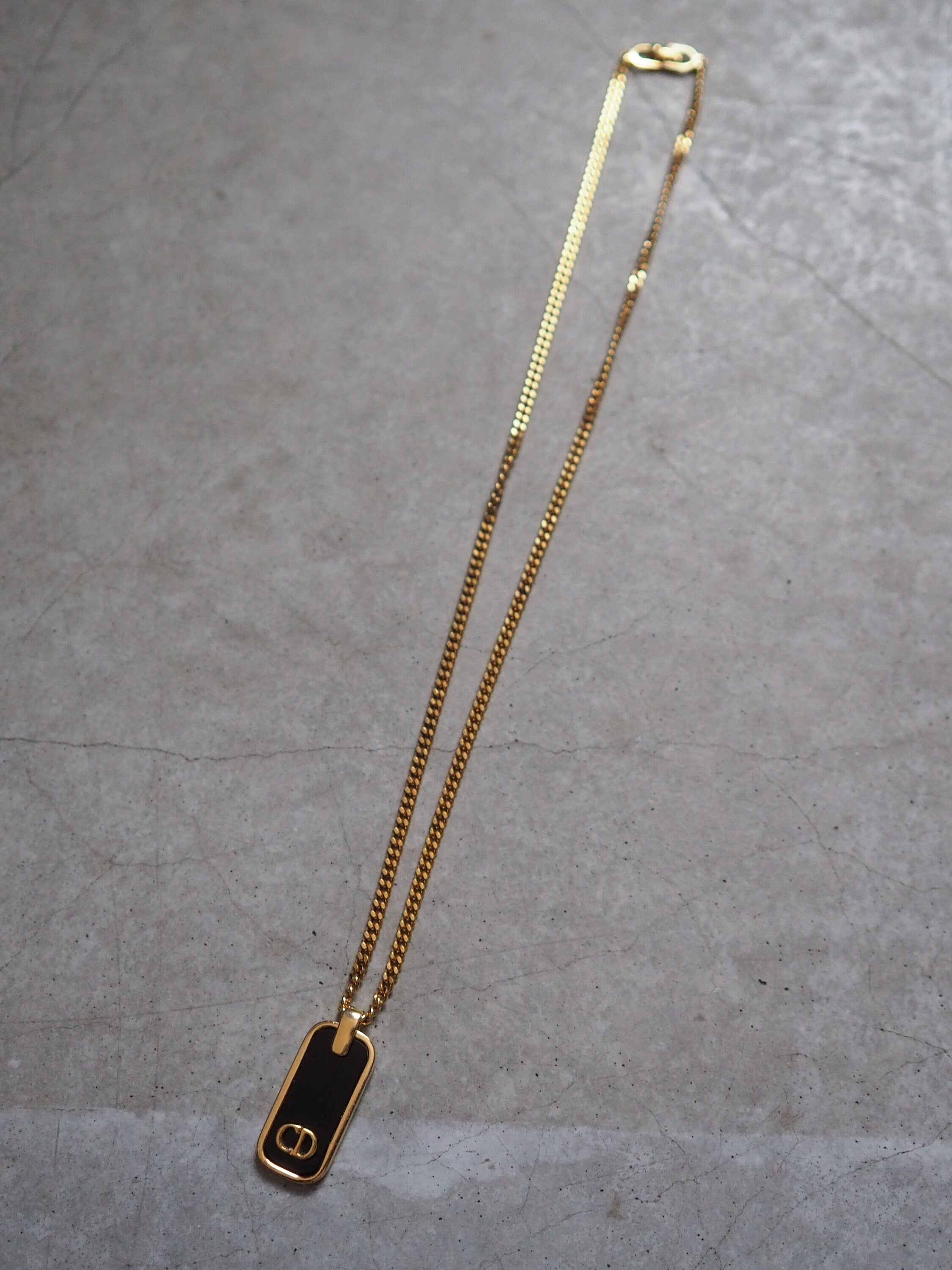 Christian Dior Necklace CD Logo Vintage Metal Gold Black Authentic