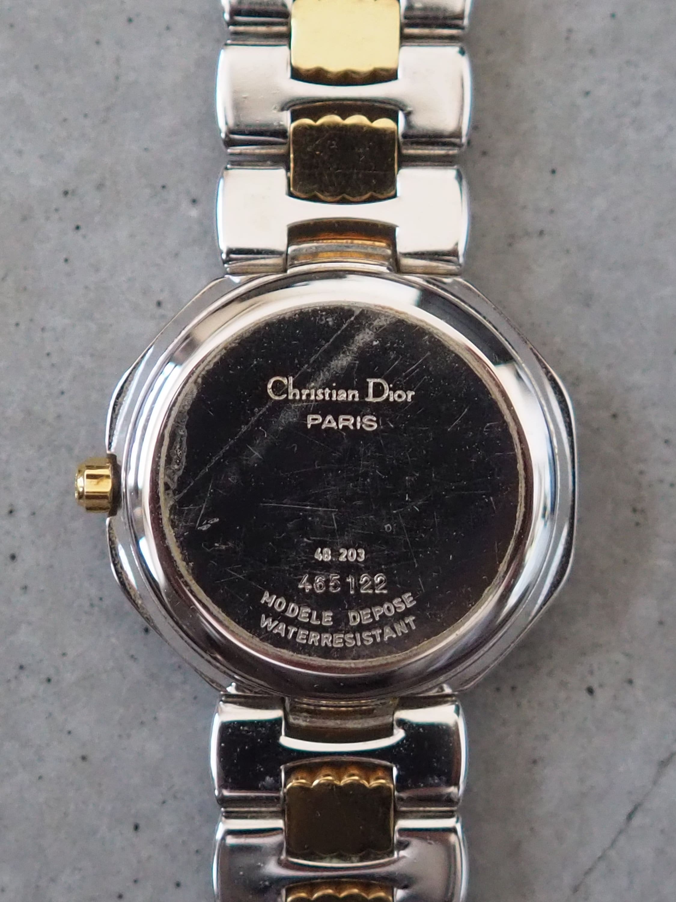 Christian Dior Octagon Watch Gold Silver Metal Quartz Wristwatch Ladies