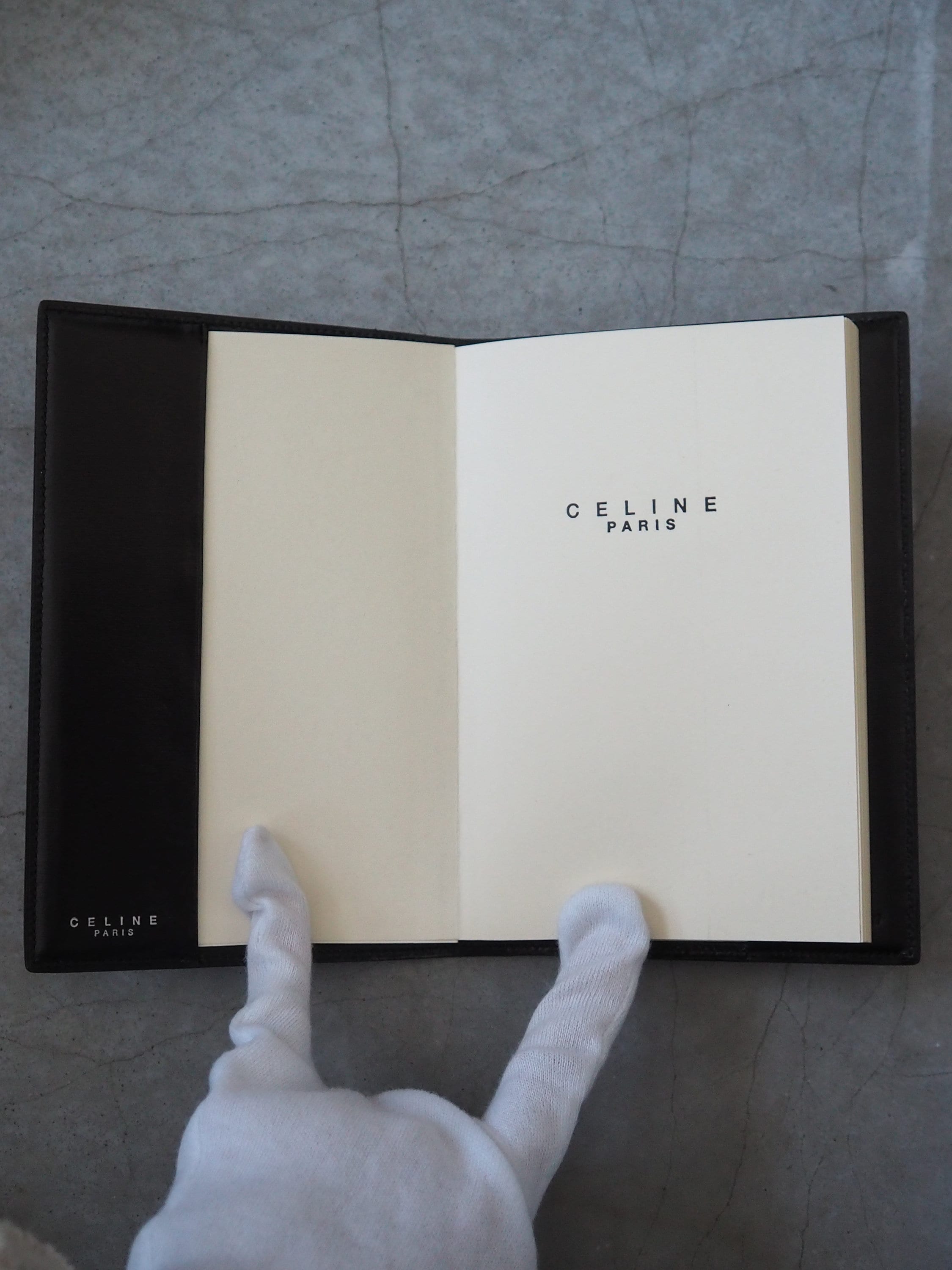 CELINE Logo Note Book Cover Leather Diary Black Vintage Authentic