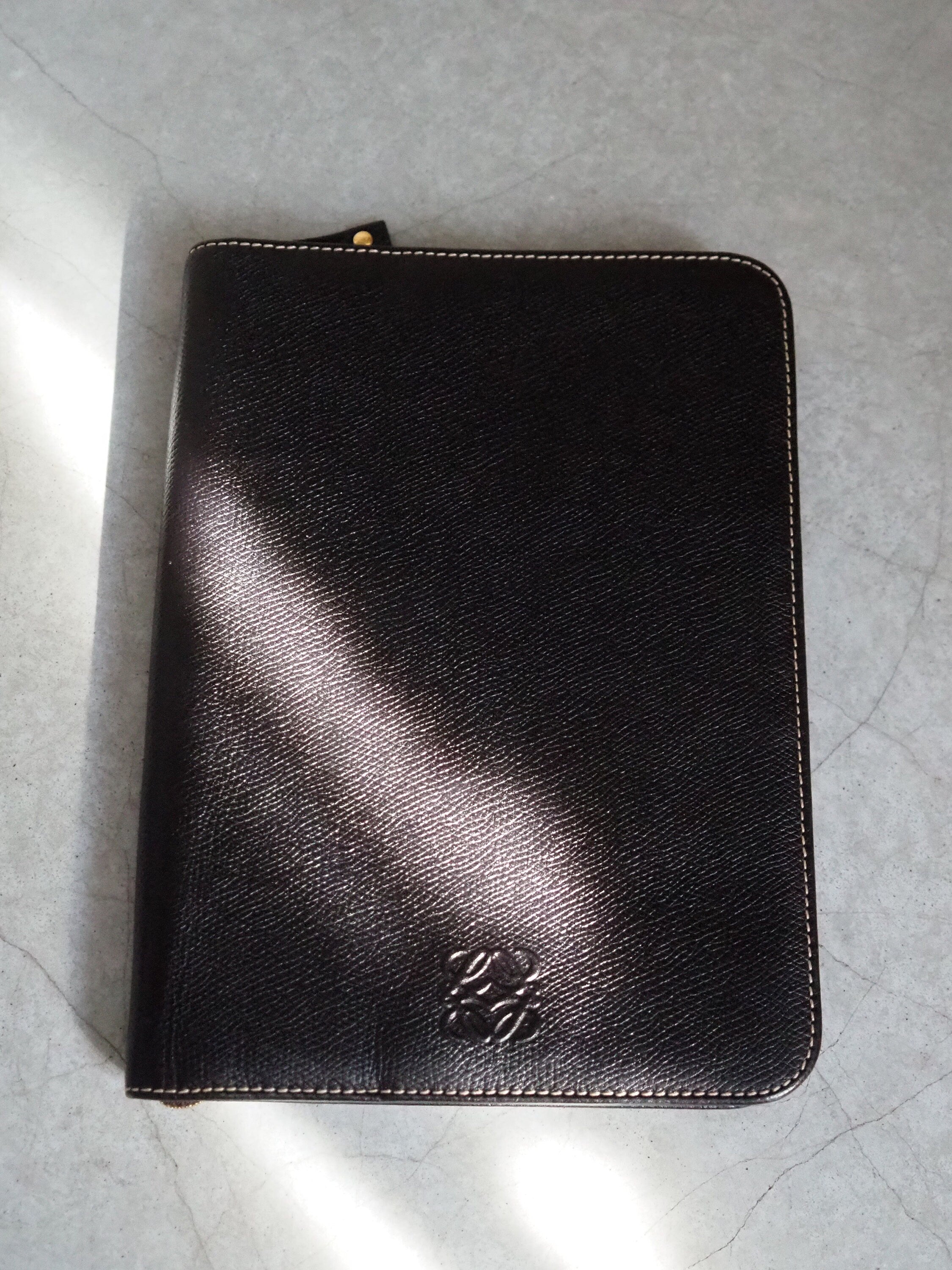 LOEWE Anagram Multi Case Purse Agenda Cover Black Leather Vintage Authentic