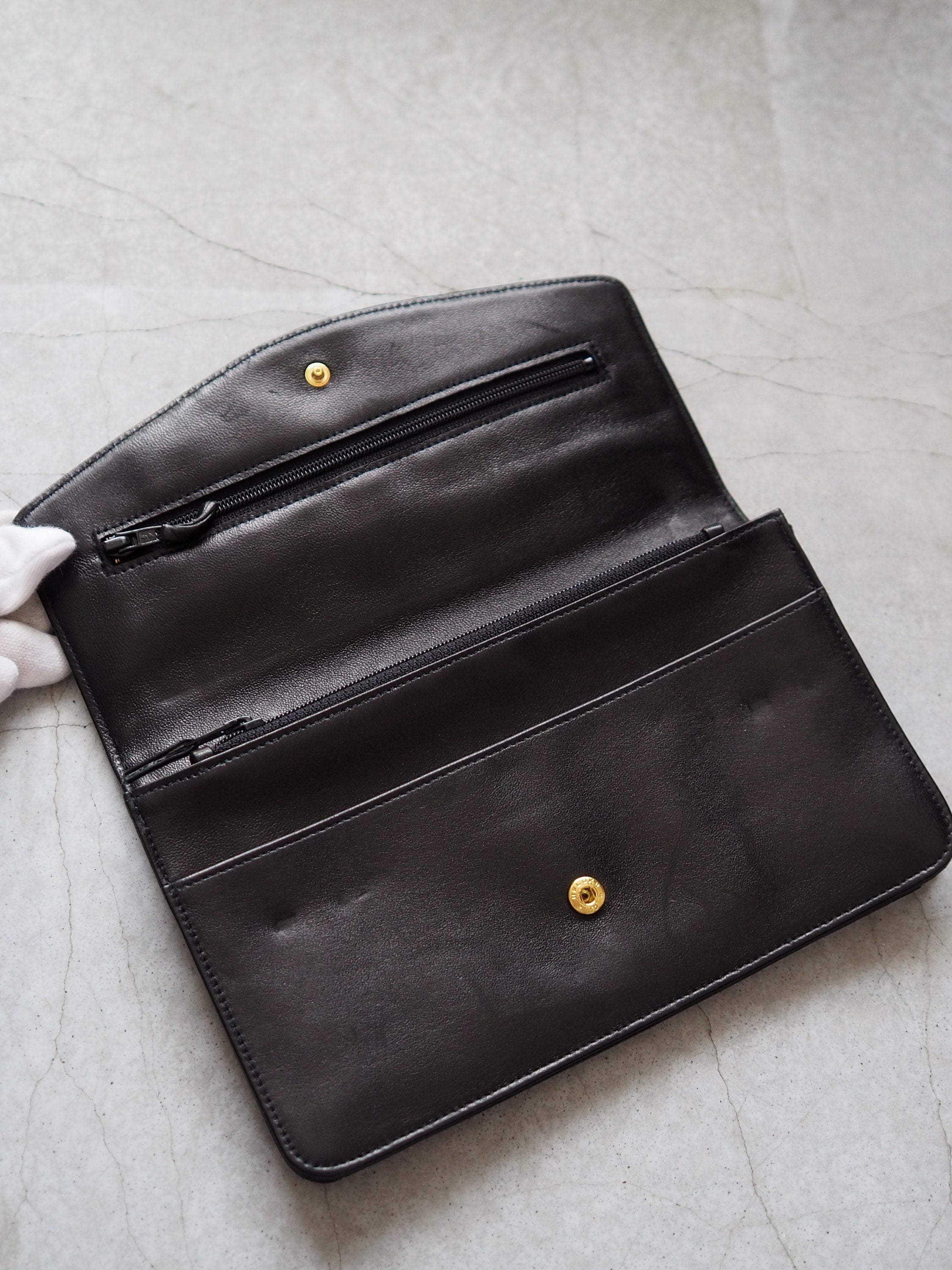 CHANEL COCO Long Wallet Purse CC Leather Black Authentic Vintage Box