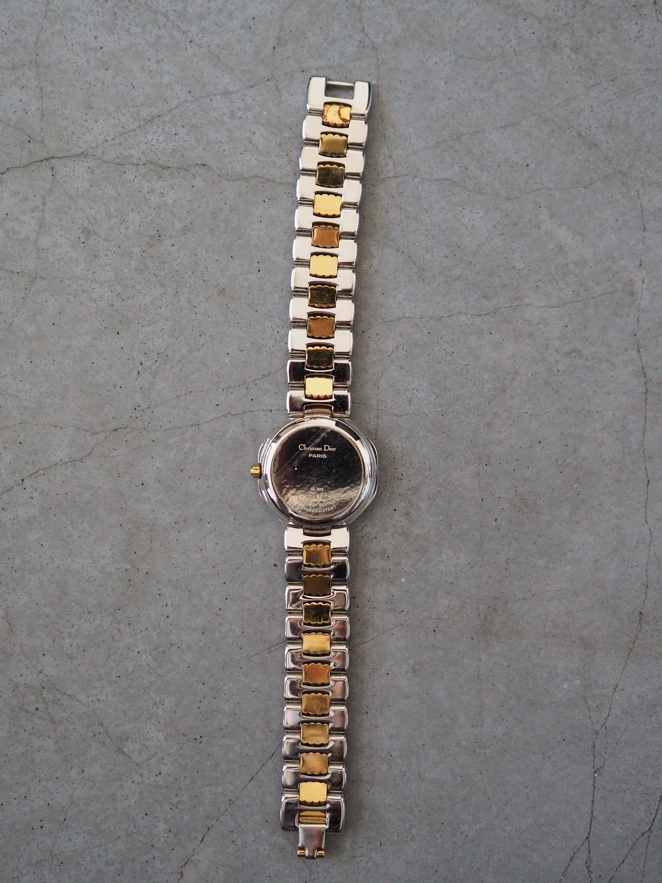 Christian Dior Octagon Watch Gold Silver Metal Quartz Wristwatch Ladies
