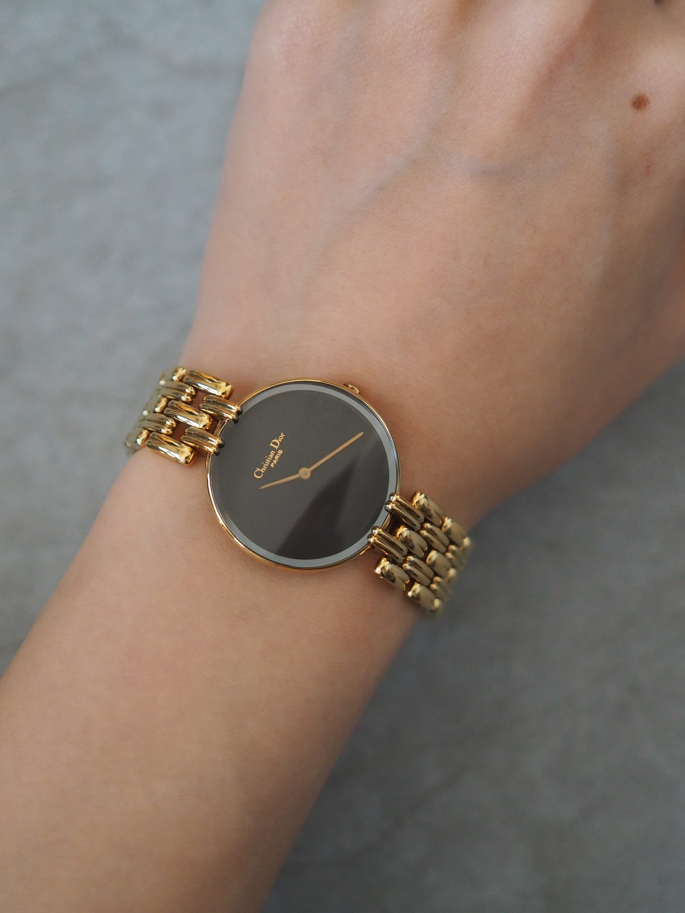 Christian Dior Black Moon Bagheera WATCH Watch Gold Metal Quartz Wristwatch Ladies