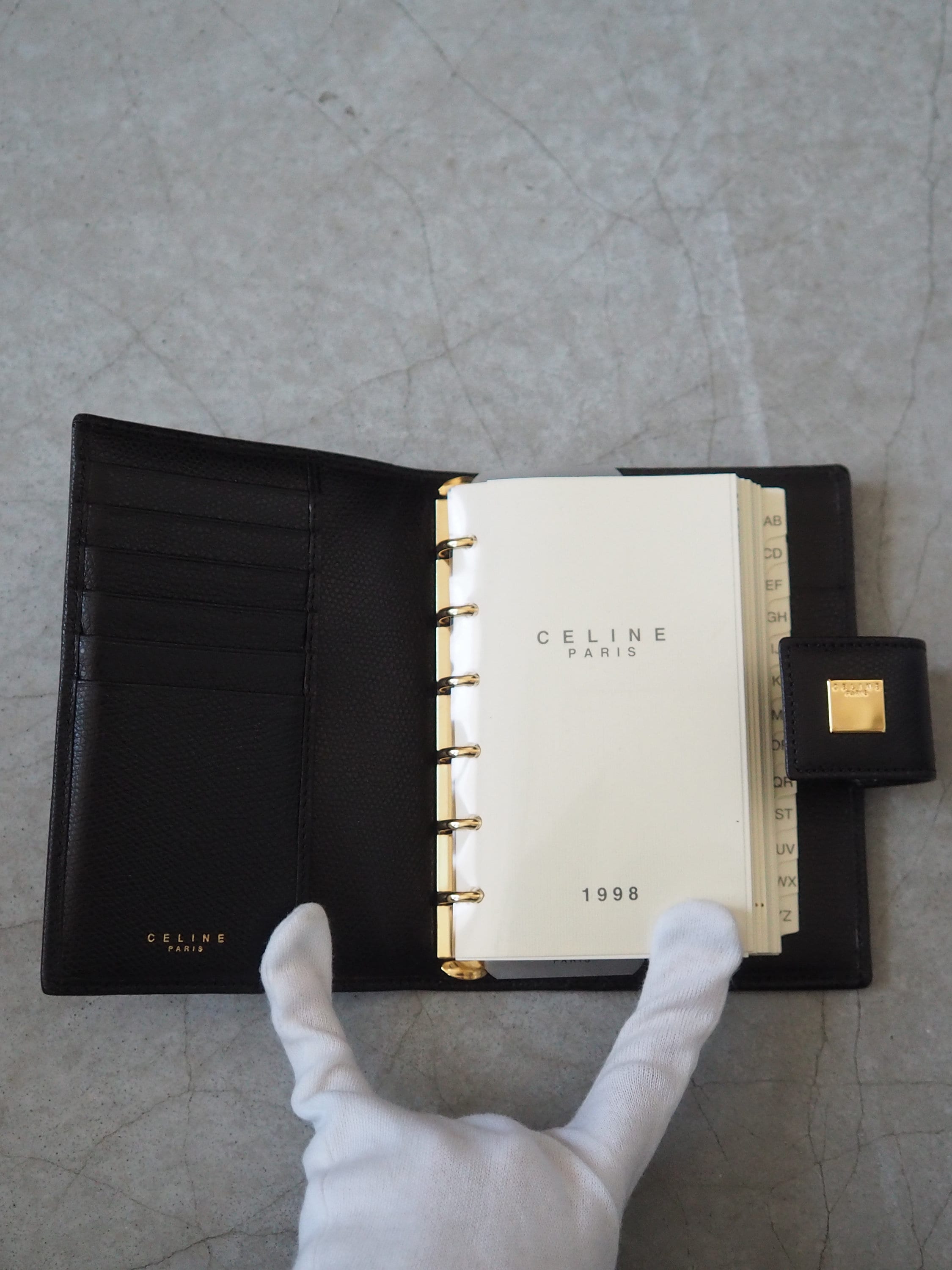 CELINE Logo Agenda Leather 6 Ring Diary Black Vintage Authentic