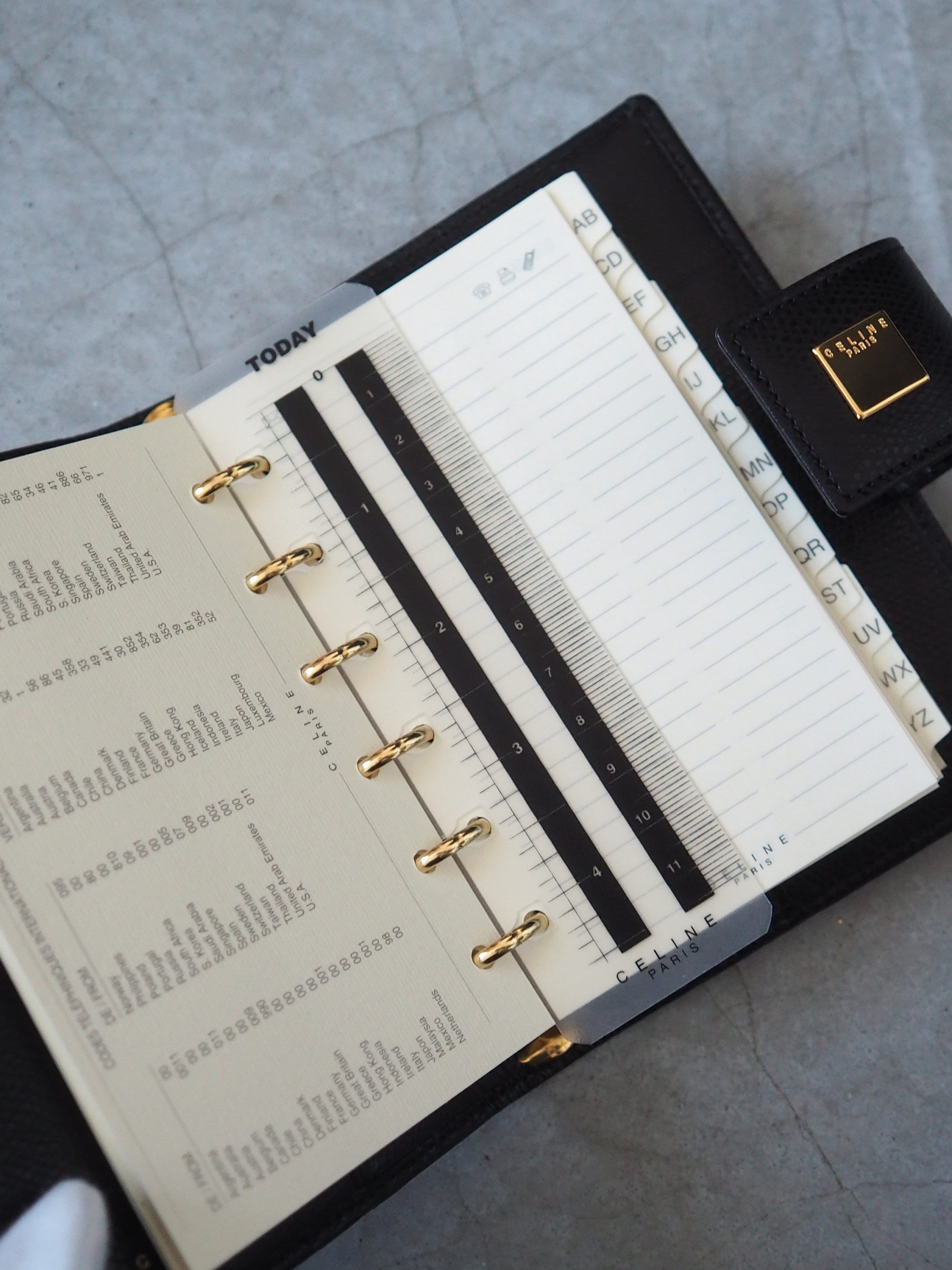 CELINE Logo Agenda Leather 6 Ring Diary Black Vintage Authentic