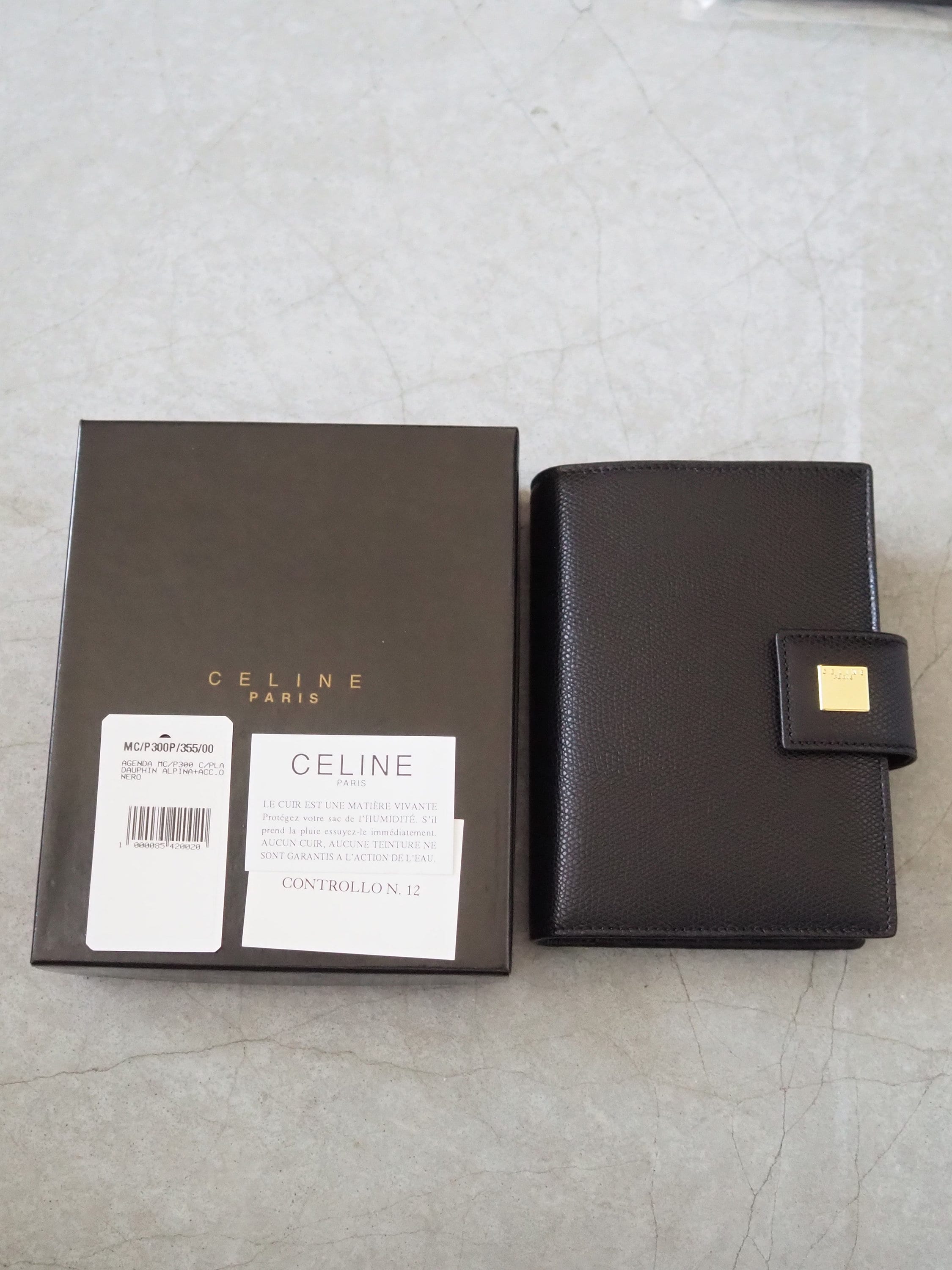 CELINE Logo Agenda Leather 6 Ring Diary Black Vintage Authentic