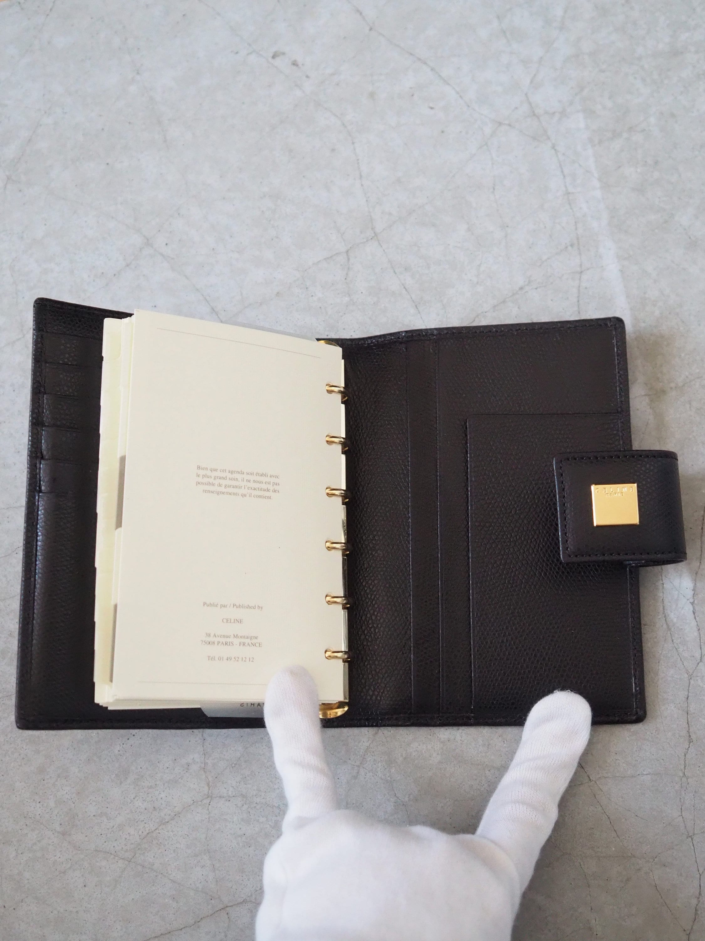 CELINE Logo Agenda Leather 6 Ring Diary Black Vintage Authentic