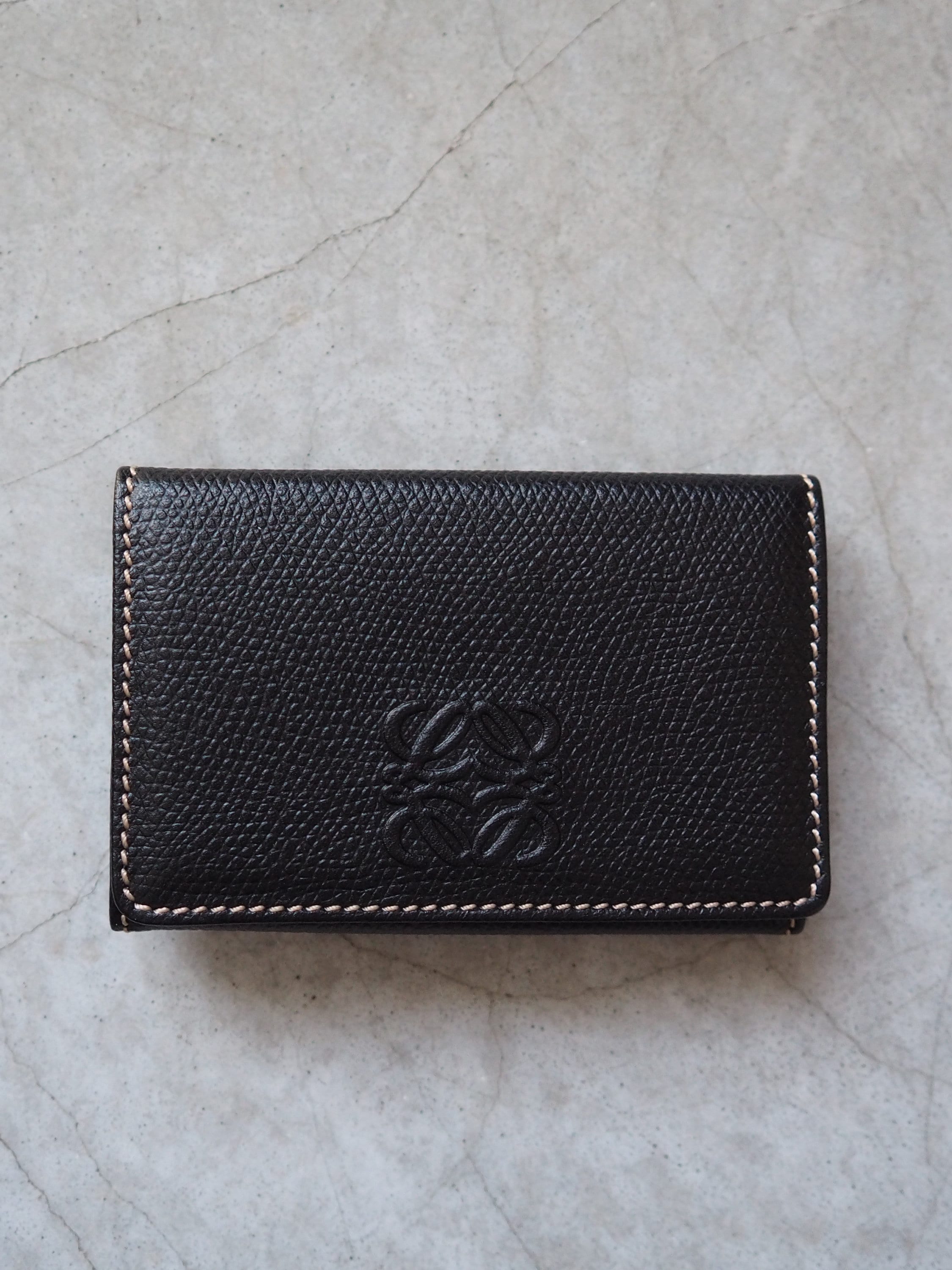 LOEWE Anagram Key Coin Case Purse Black Leather Vintage Authentic