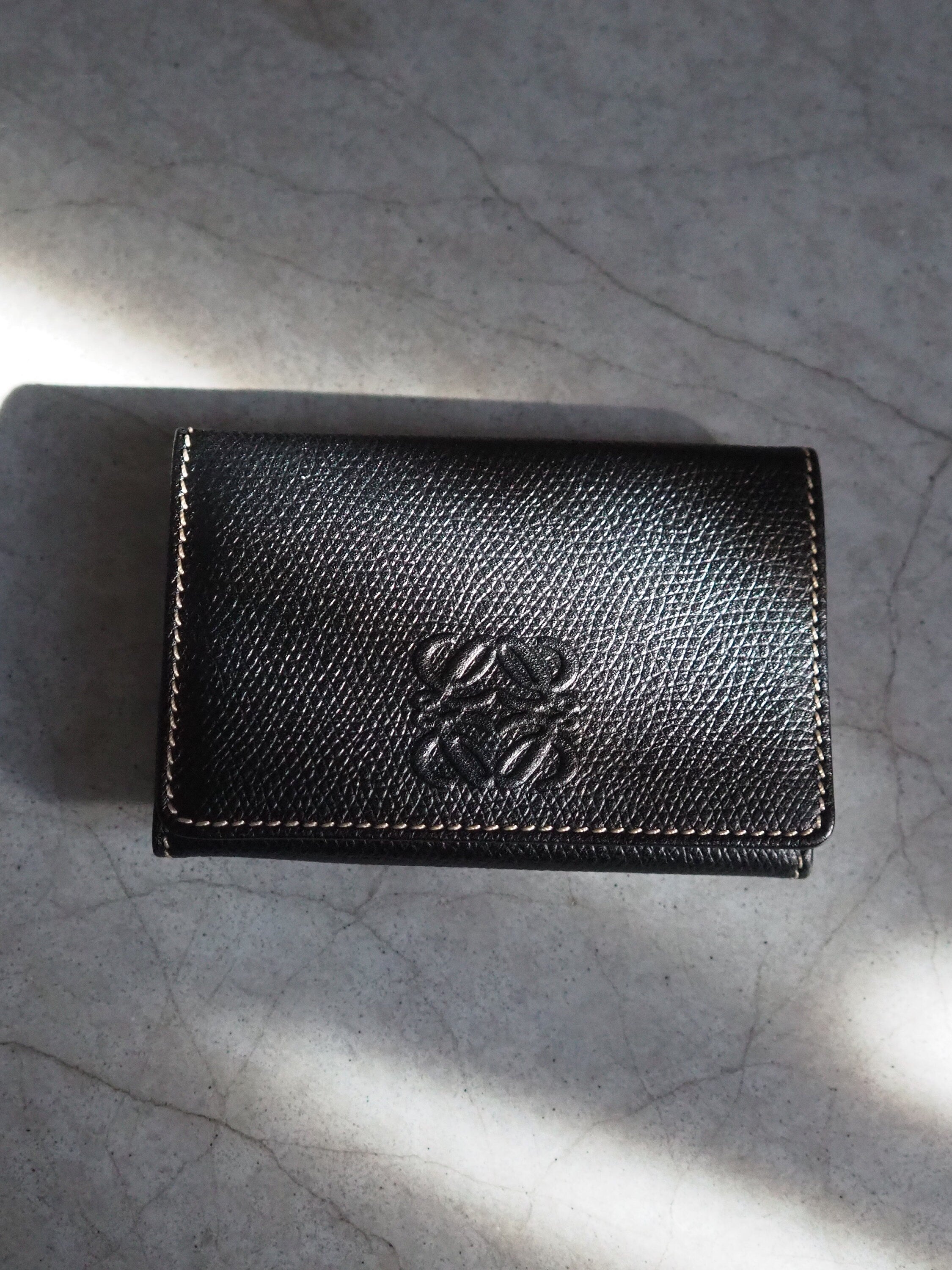 LOEWE Anagram Key Coin Case Purse Black Leather Vintage Authentic