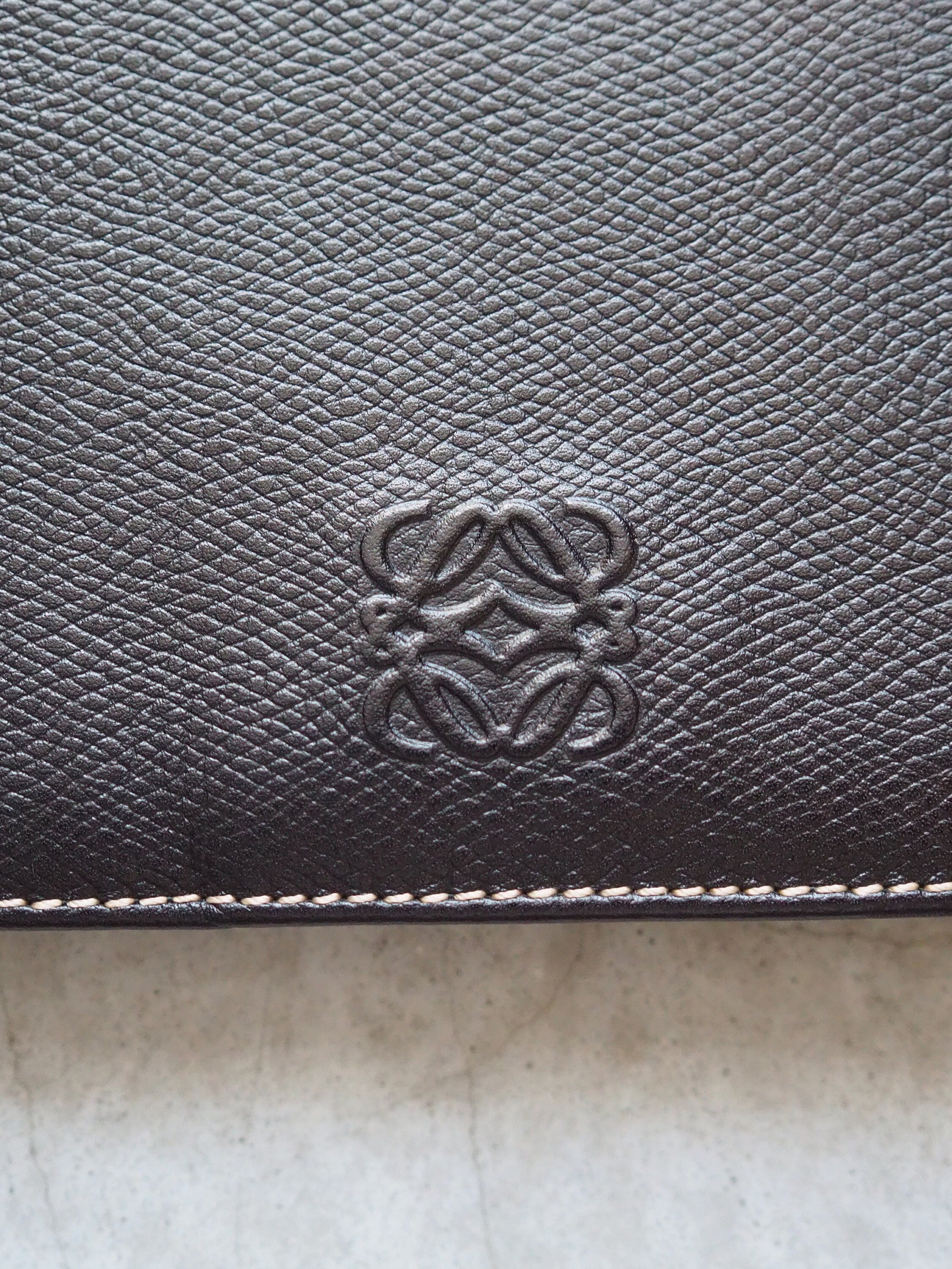 LOEWE Anagram Multi Case Purse Agenda Cover Black Leather Vintage Authentic
