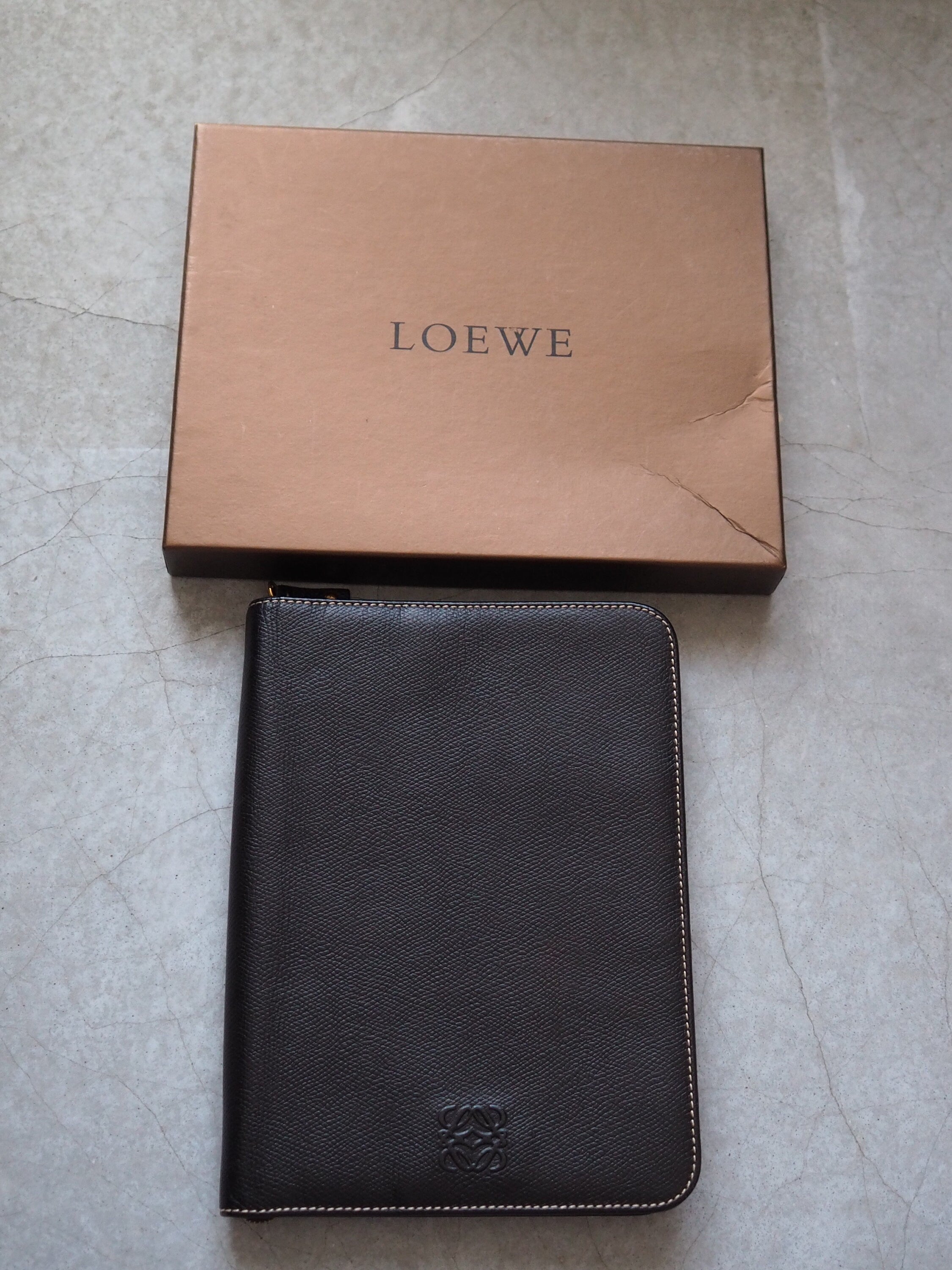 LOEWE Anagram Multi Case Purse Agenda Cover Black Leather Vintage Authentic
