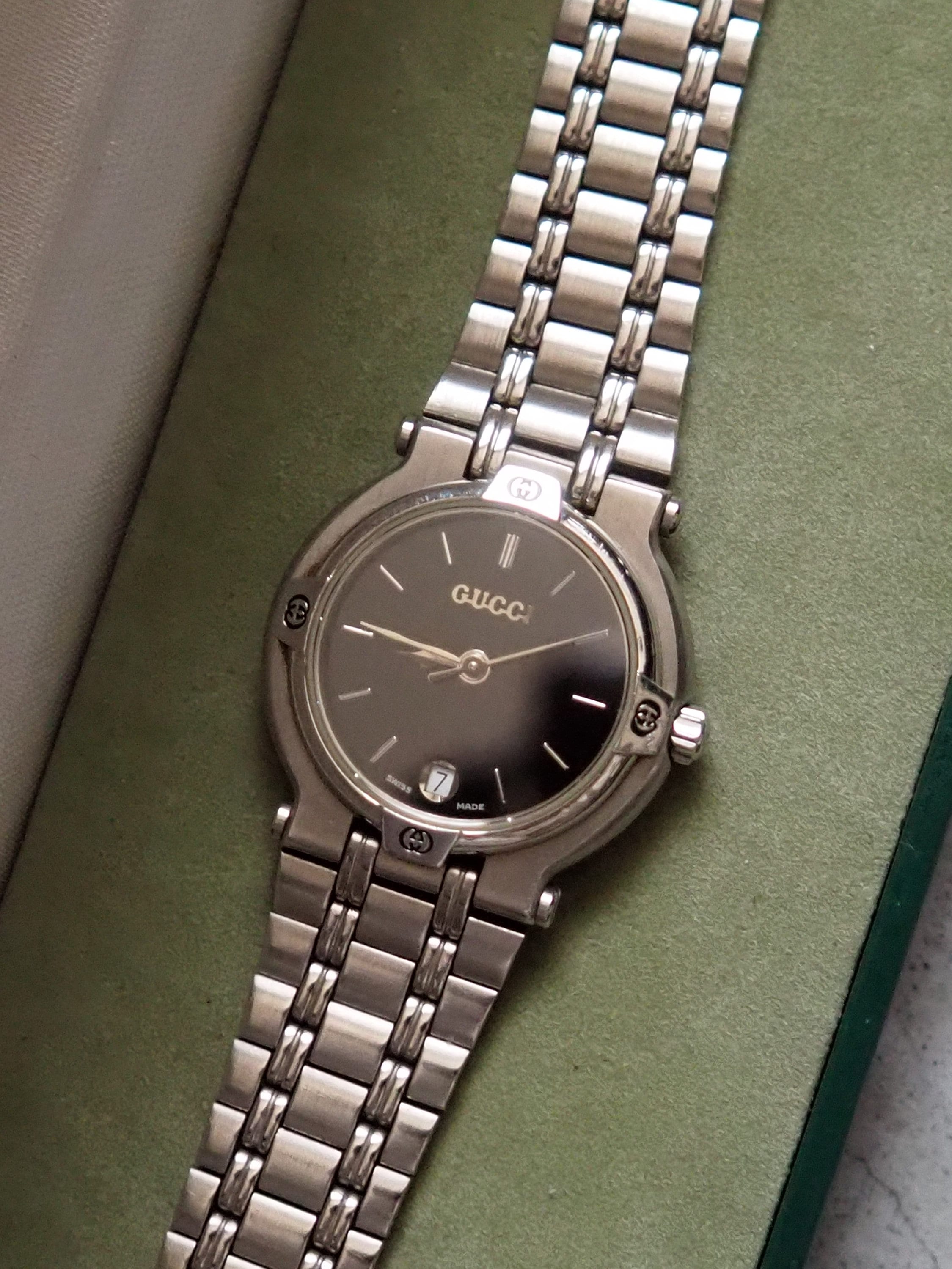 GUCCI Watch Wristwatch GG Silver Metal Old Vintage Authentic