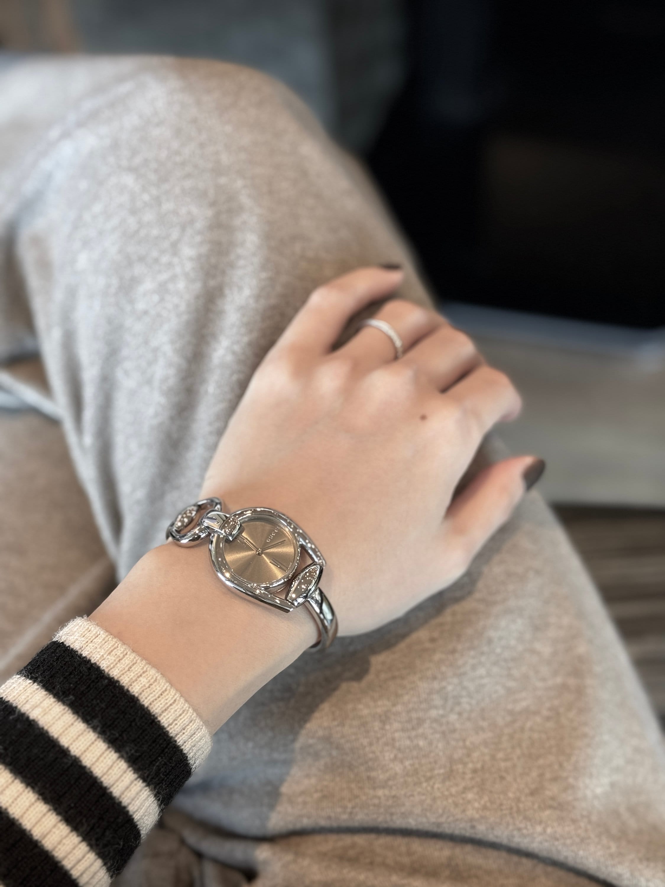 GUCCI Horse bit Watch Wristwatch GG Silver Stainless steel Authentic