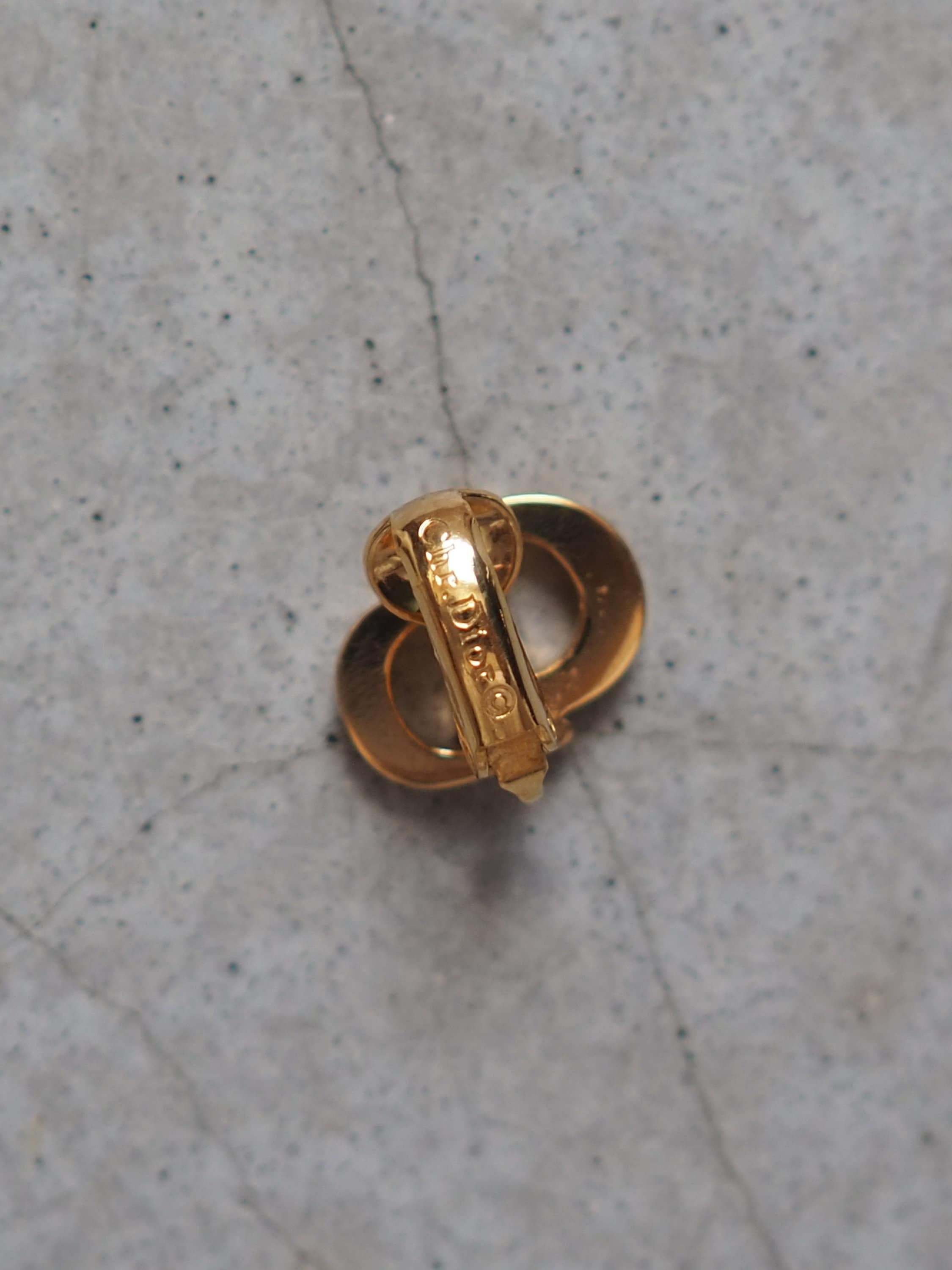 Christian Dior Earrings CD Logo Vintage Metal Gold Authentic