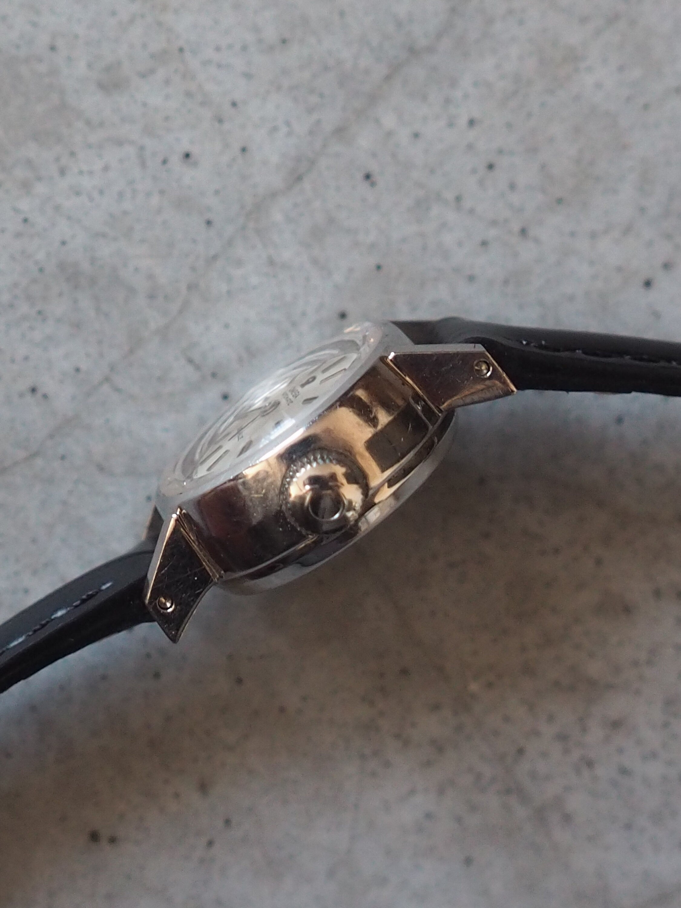 OMEGA DE VILLE Watch Silver Color Stainless steel Black Leather Ladies Vintage Antique Authentic