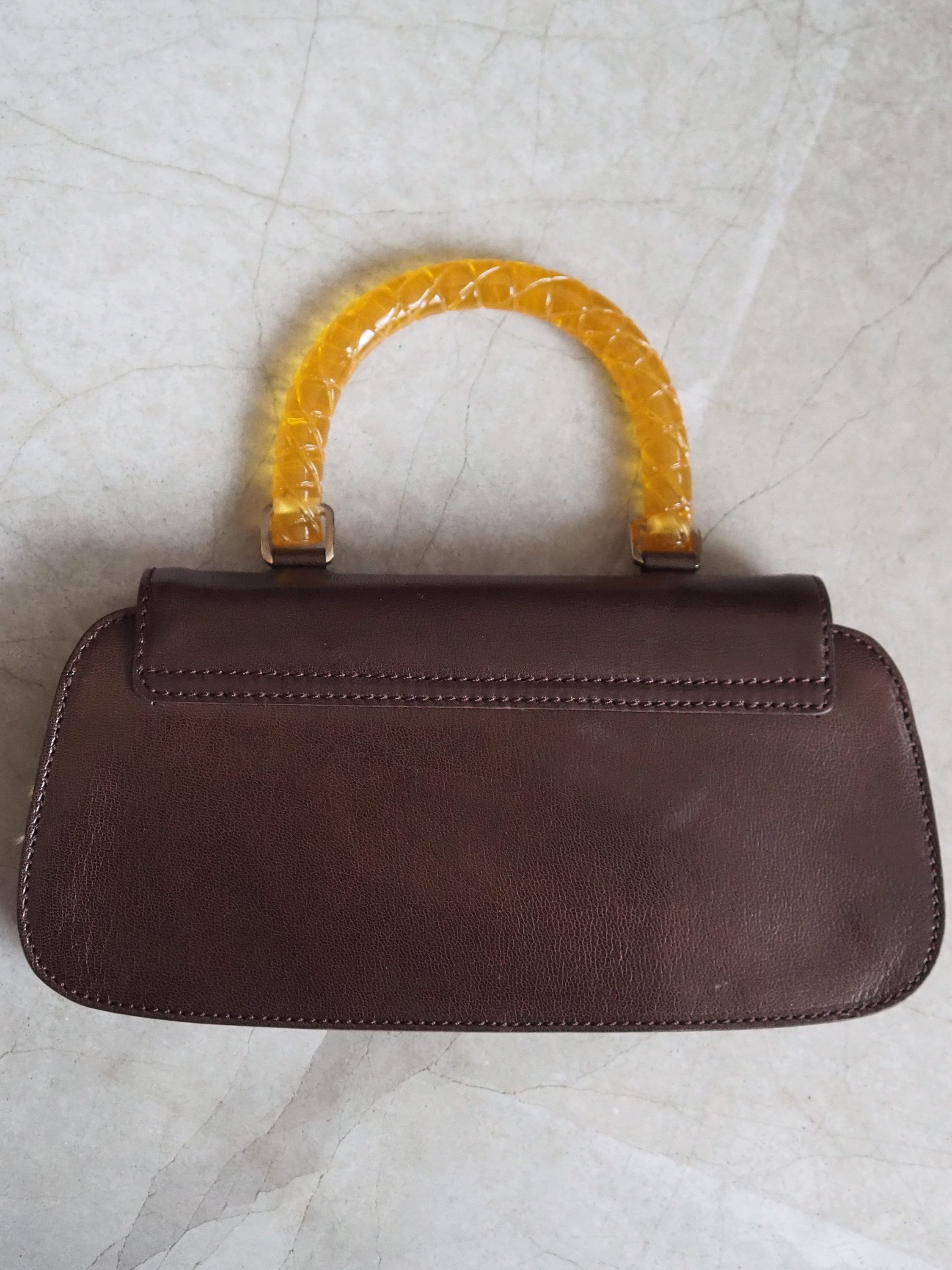 BOTTEGA VENETA Intrechart Handbag Brown Leather Vintage Authentic