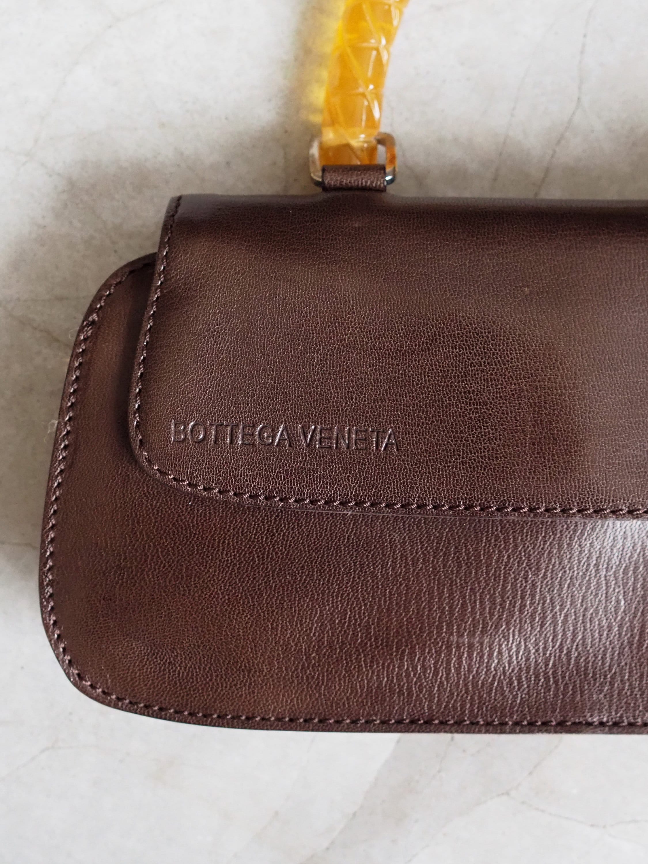 BOTTEGA VENETA Intrechart Handbag Brown Leather Vintage Authentic