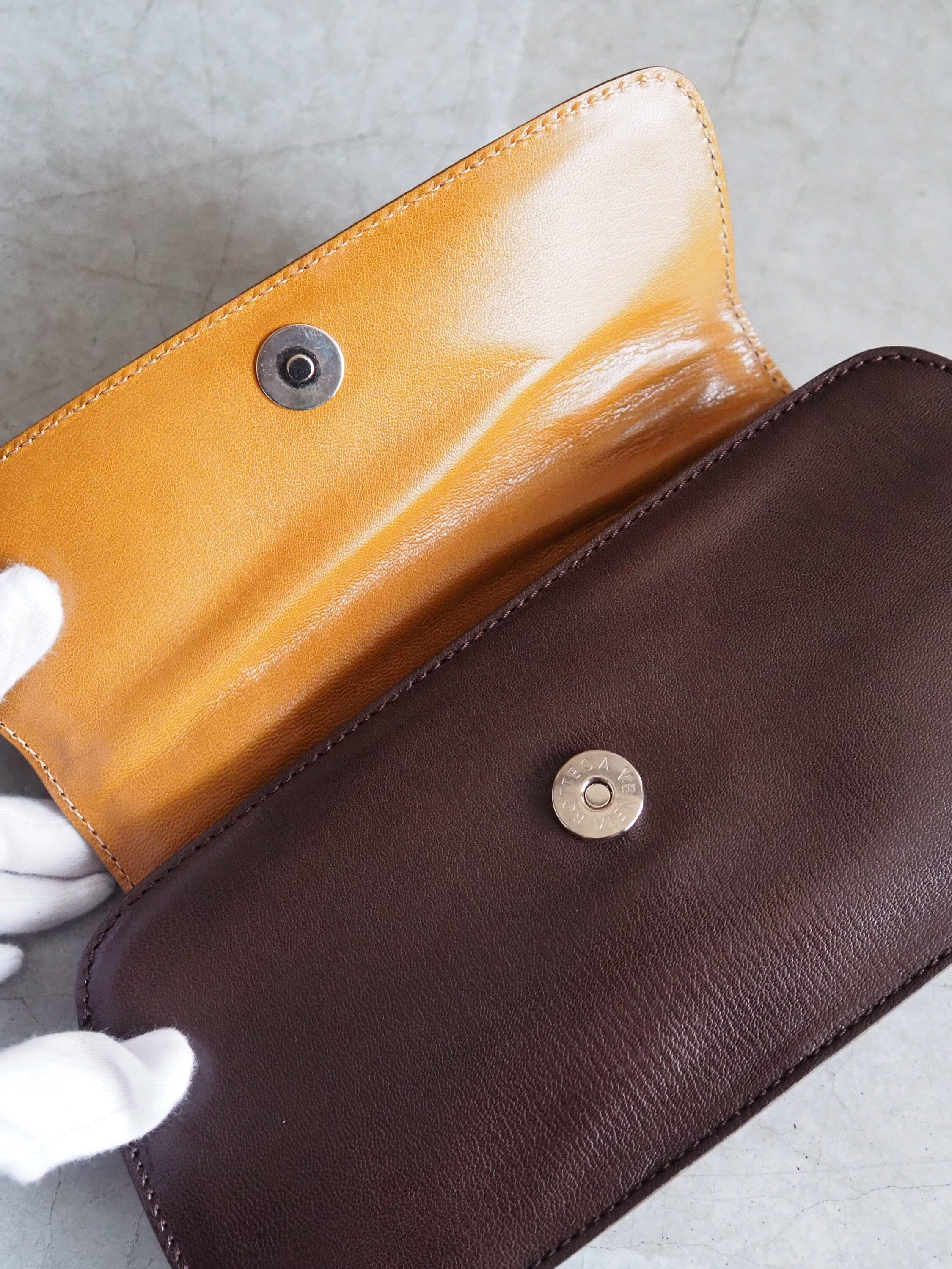 BOTTEGA VENETA Intrechart Handbag Brown Leather Vintage Authentic