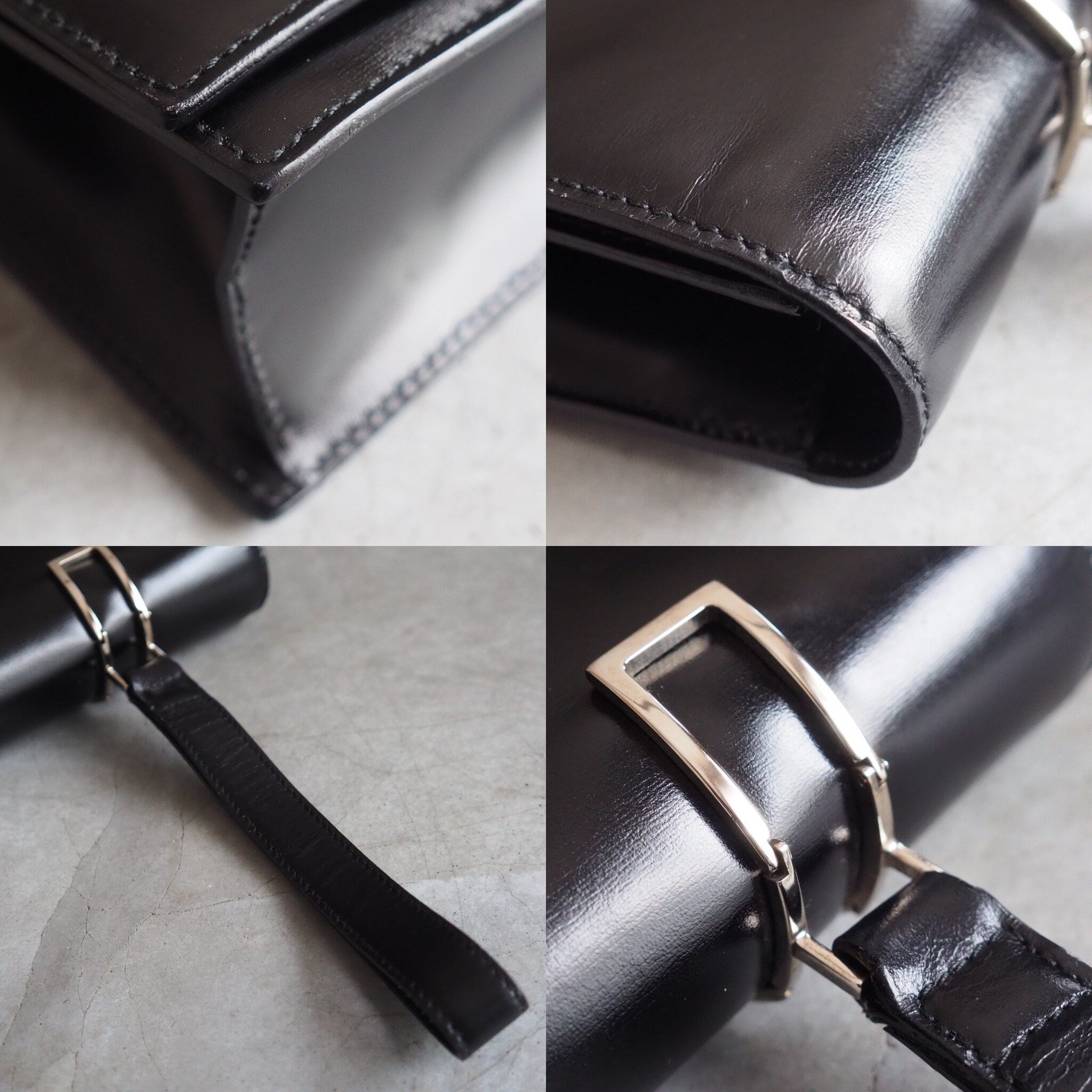 CELINE Logo Mini Hand Bag Black Silver Leather Vintage Authentic