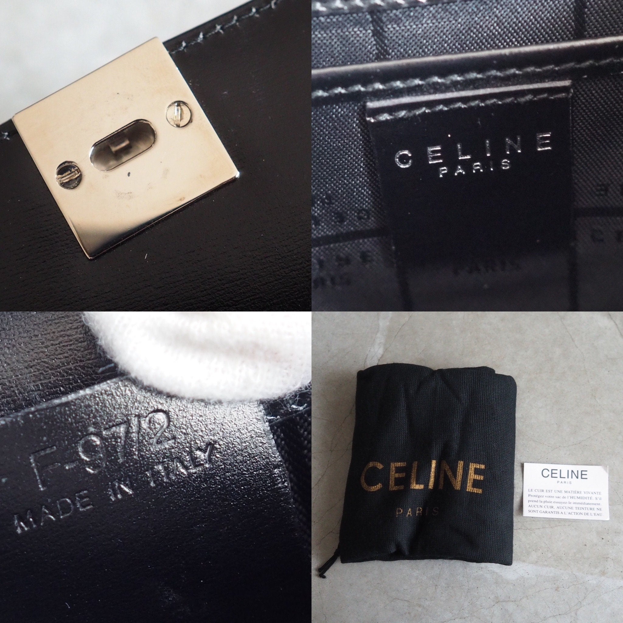 CELINE Logo Mini Hand Bag Black Silver Leather Vintage Authentic